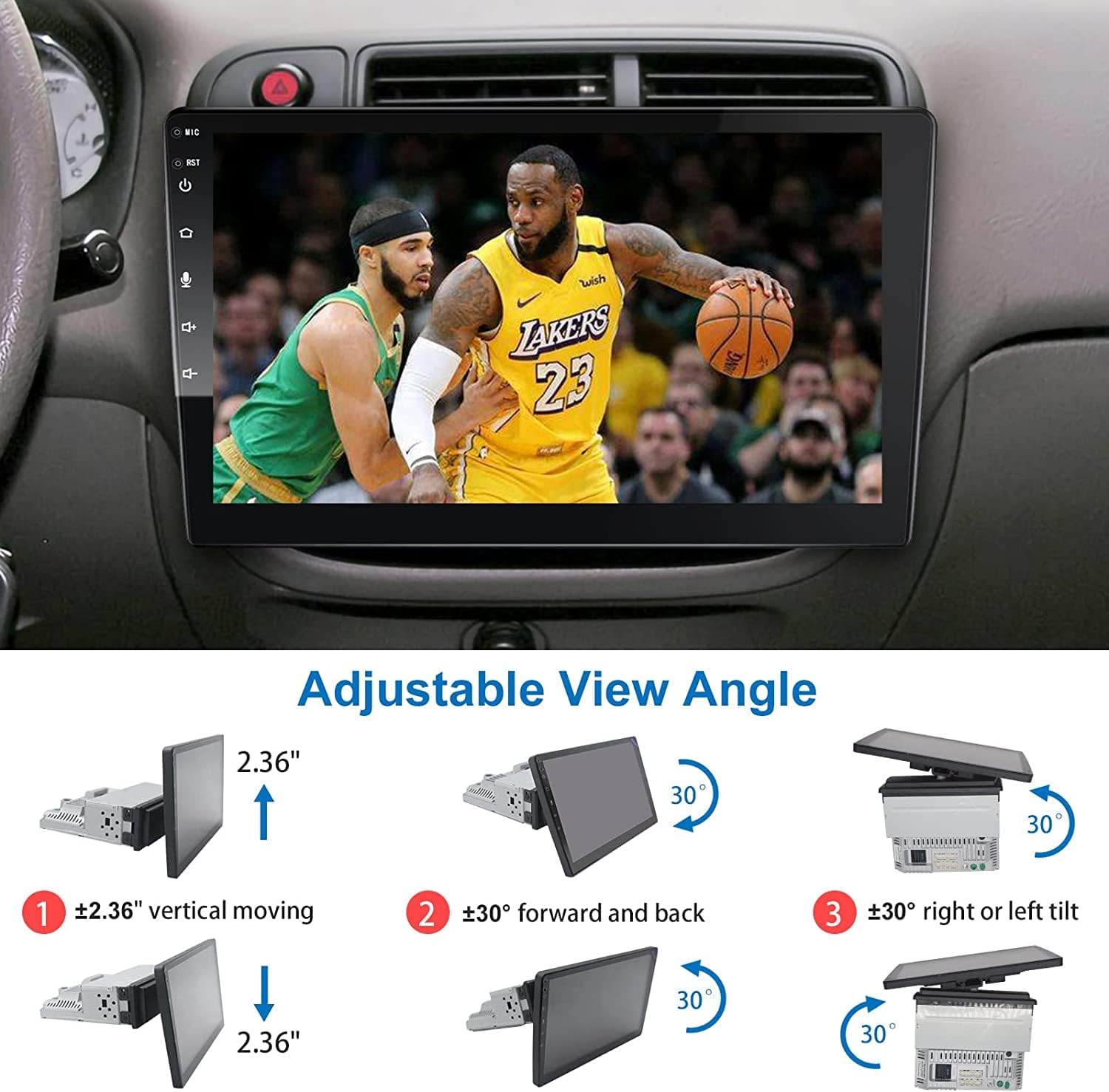 Estéreo de automóvil Android de un solo DIN con CarPlay y Android Auto, pantalla táctil IPS capacitiva ajustable HD de 10.1 pulgadas, radio para