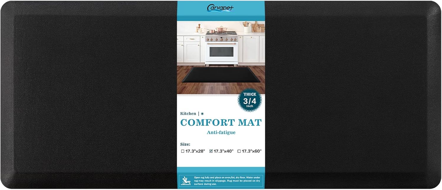 Carvapet Tapete antifatiga acolchado de 34 pulgadas para cocina, cómodo, impermeable, antideslizante, de pie, tapete ergonómico de espuma de PVC