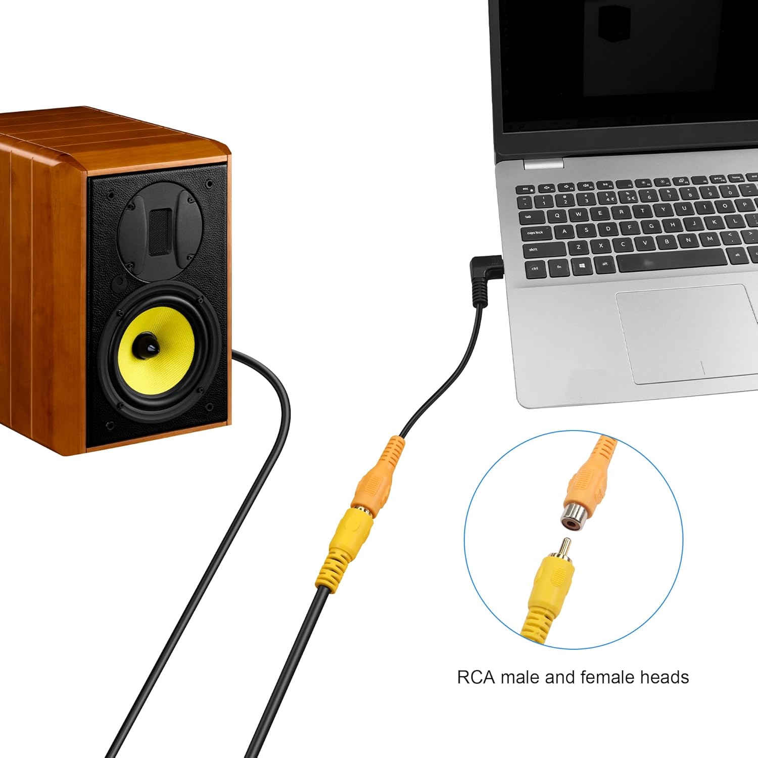 PNGKNYOCN Cable corto TS a RCA de 18 pulgadas, paquete de 2 conectores macho mono de 0.138 in en ángulo recto a RCA hembra adaptador de audio para