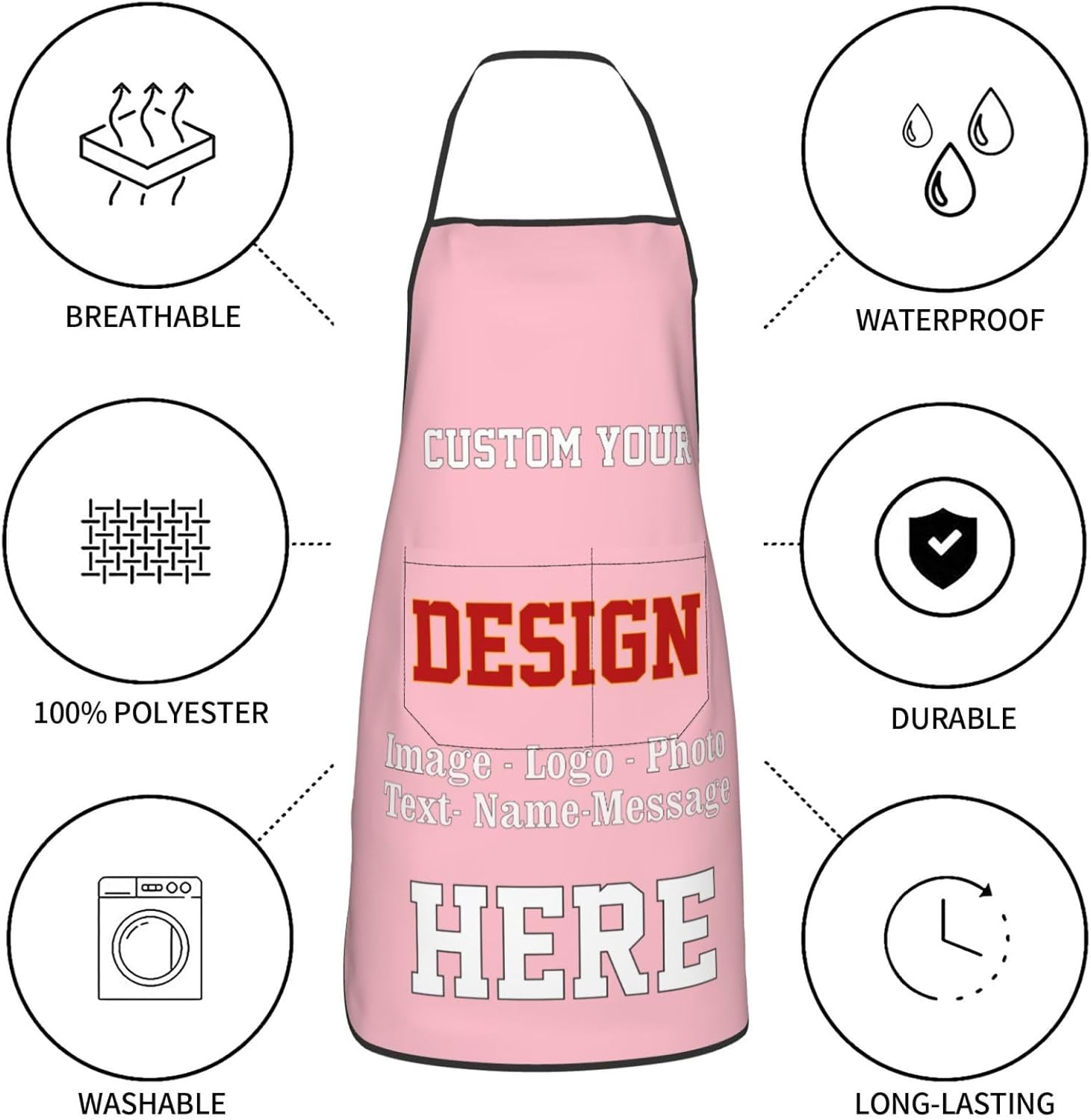 Delantales unisex personalizados para hombres y mujeres, delantales personalizados con tu propio logotipo de equipo, imagen y nombre de texto