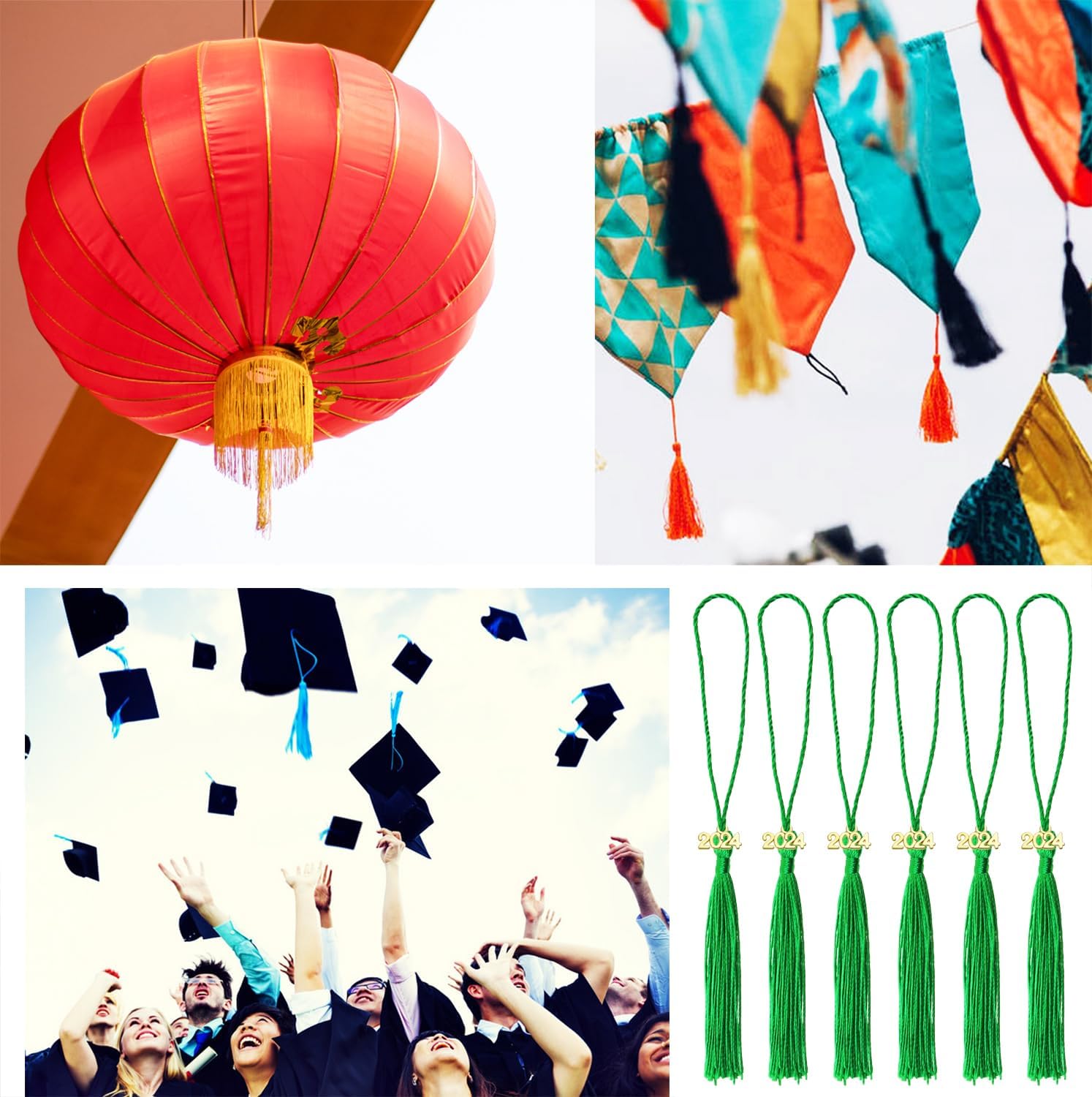 Tupalizy 10 mini borlas sedosas hechas a mano con 20 dijes del año 2024 para graduación, llavero, aretes, joyería, regalos de boda, recuerdos,