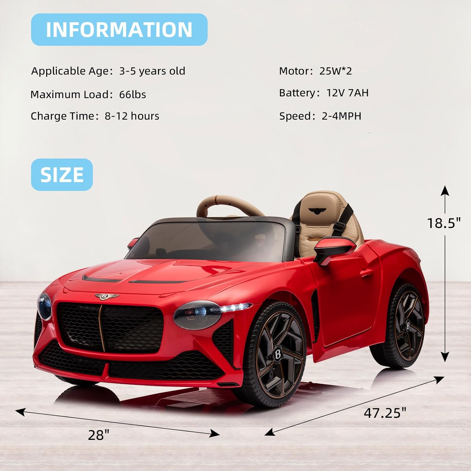 BentleyMulsanne – Auto de paseo para niños de 12 V con control remoto, 3 velocidades, luces LED, música, puertas abiertas, neumáticos que absorben