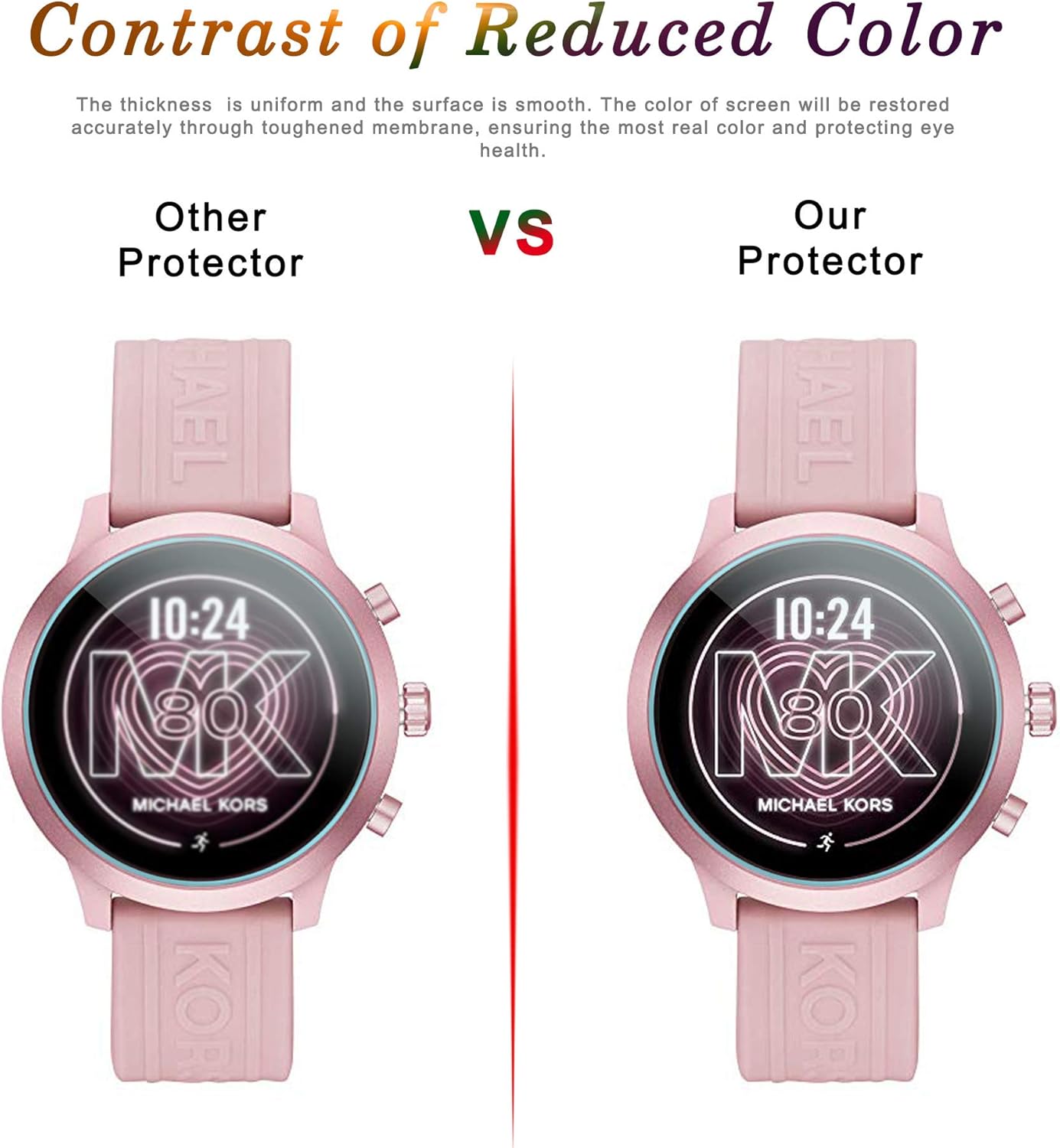 Suoman Paquete de 3 protectores de pantalla para Michael Kors Access MKGO, película protectora de pantalla de vidrio templado ultrafino de dureza