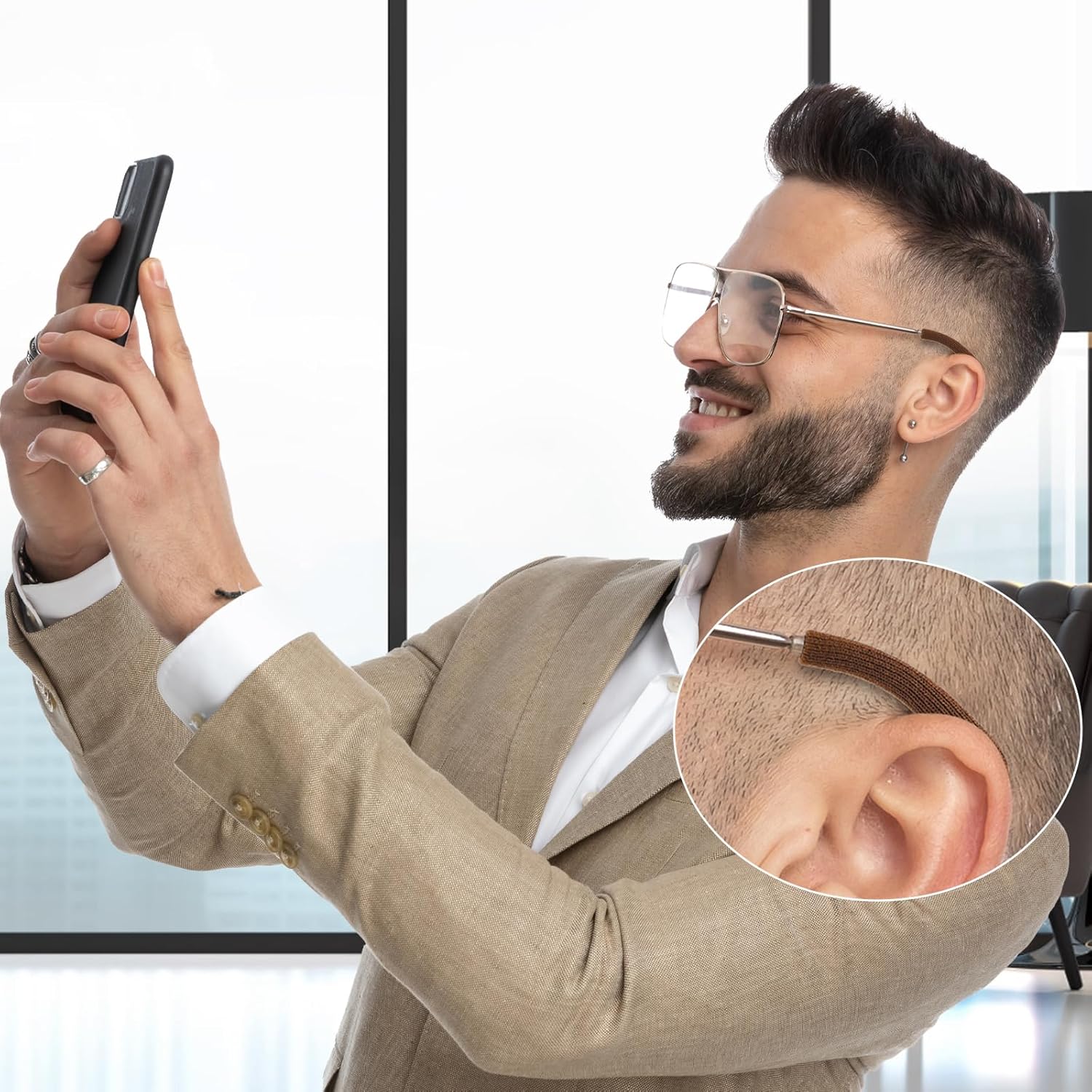 Cojines de oído para gafas, tejido suave, de algodón, retenedor, puntas de templo, manga antideslizante, elástica, comodidad, Marrón