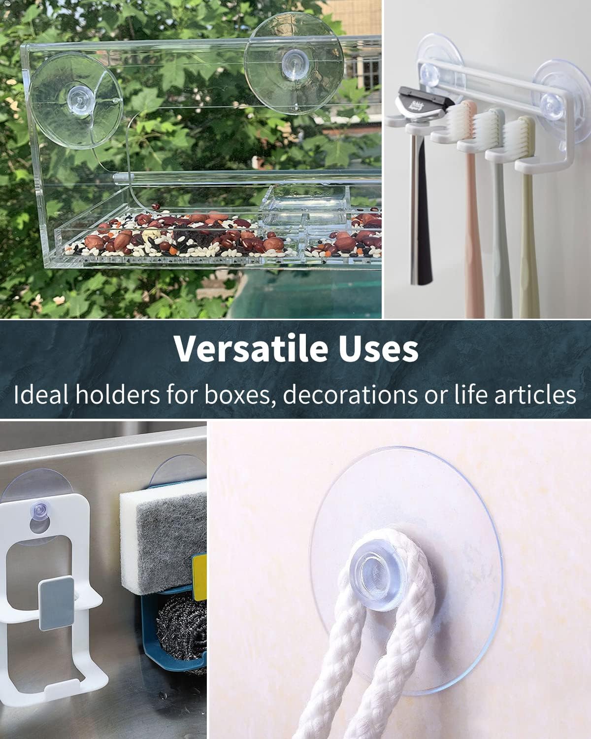 Pawfly Paquete de 50 ventosas, pequeñas ventosas de goma para el hogar, cocina, baño, organización, decoración de Navidad (2.2 pulgadas)