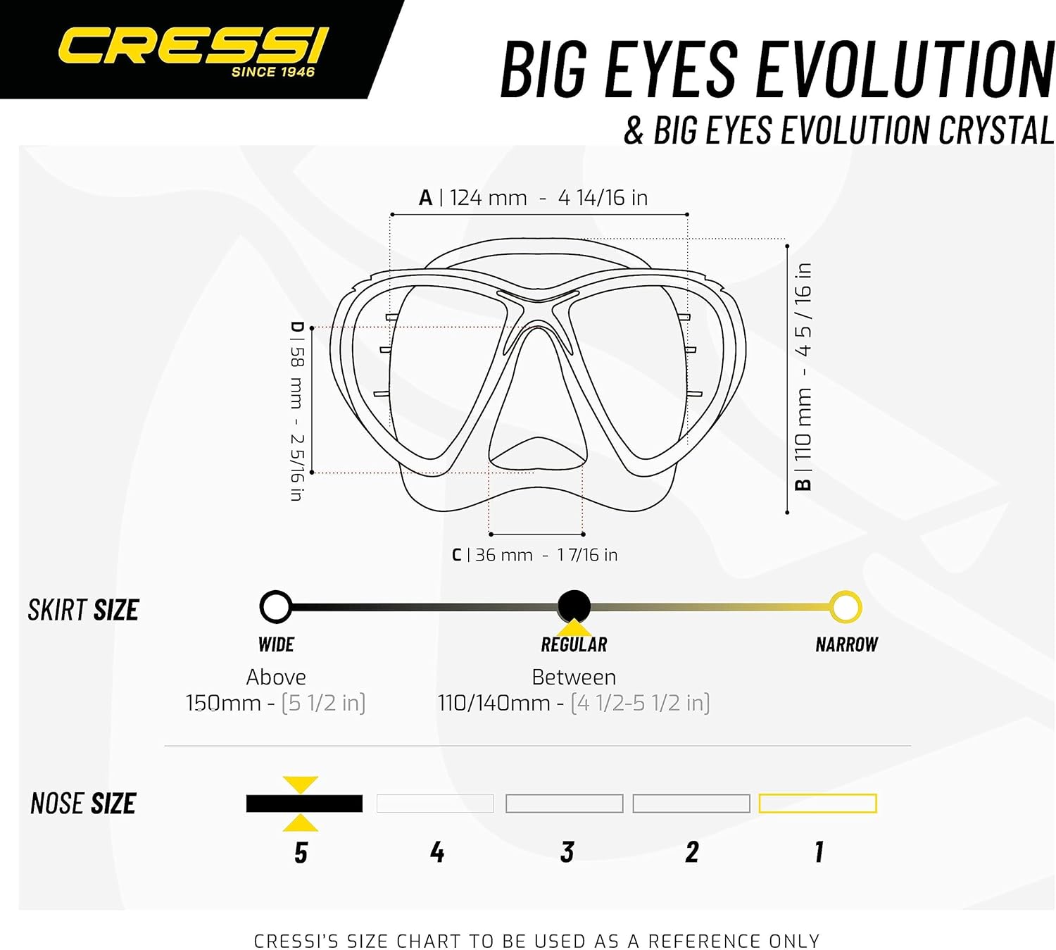 Cressi Máscara de buceo de alta gama para adultos, fabricada en silicona de cristal revolucionario, cristal evolutivo de ojos grandes fabricado en
