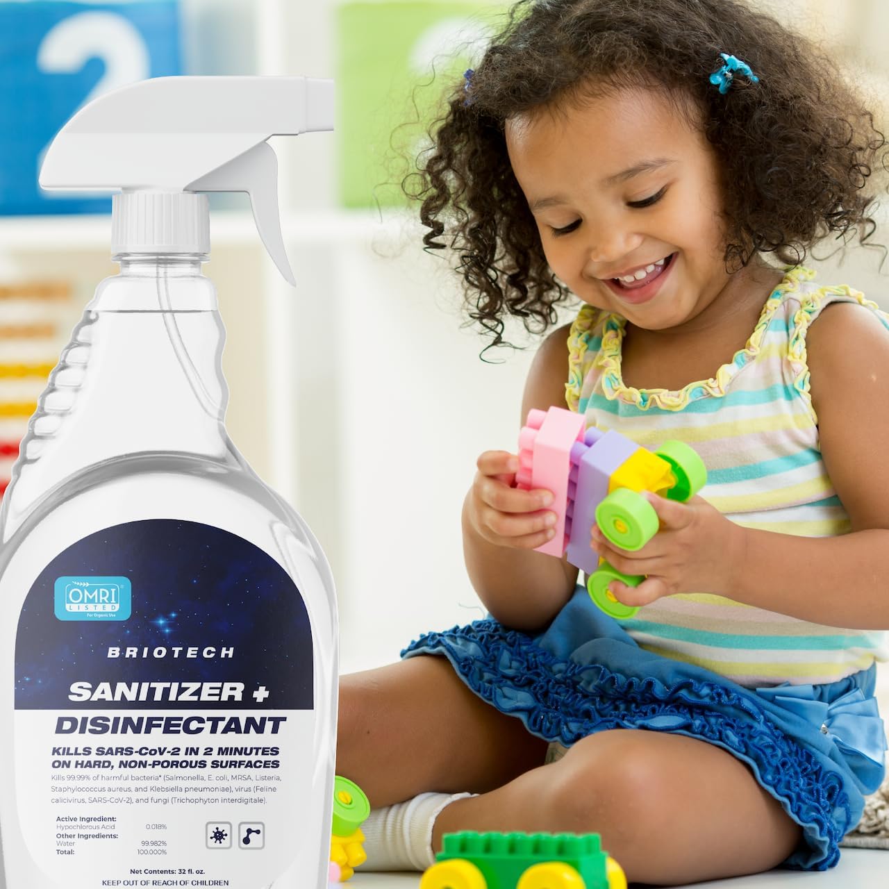BRIOTECH Desinfectante + desinfectante en aerosol hipocloroso, mata el 99.99% de los virus y bacterias, elimina el olor, lo suficientemente suave