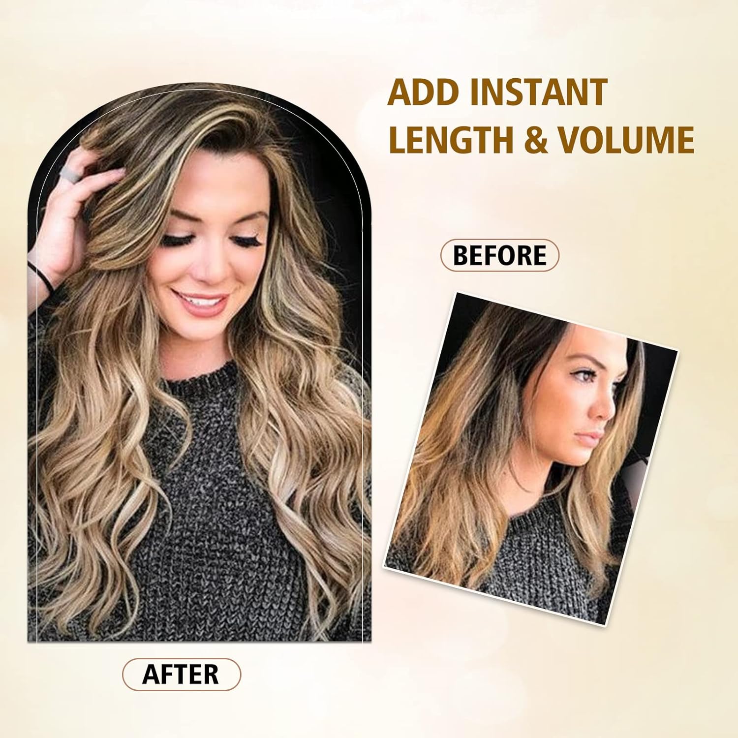 Extensiones de cabello sintético ondulado y largo sin enredos de 20 pulgadas, color rubio miel mezclado con marrón claro, 4 piezas, extensiones de