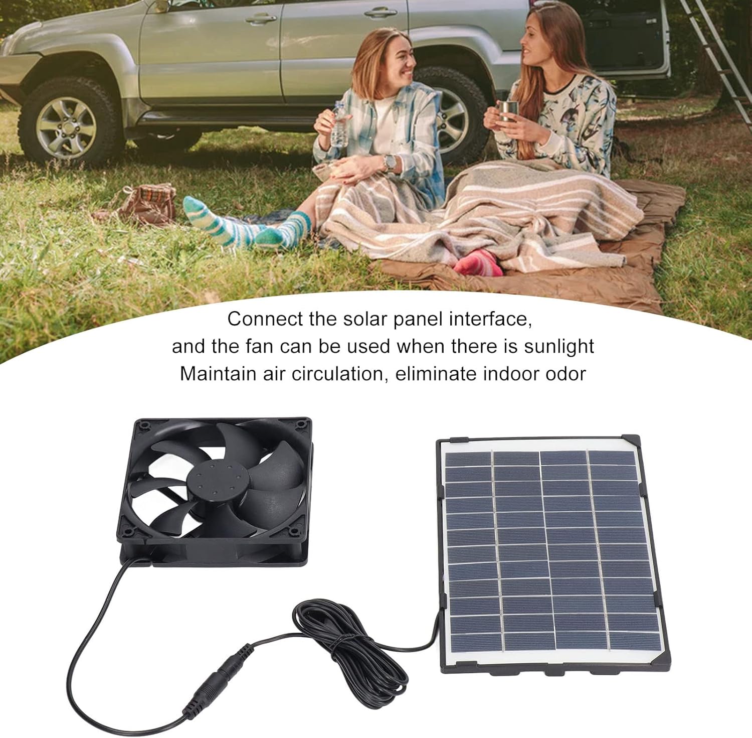 Flbirret Mini ventilador de panel solar portátil para acampar casa de mascotas, ventilador de escape de 6 W 12 V con panel de polisilicio, elimina