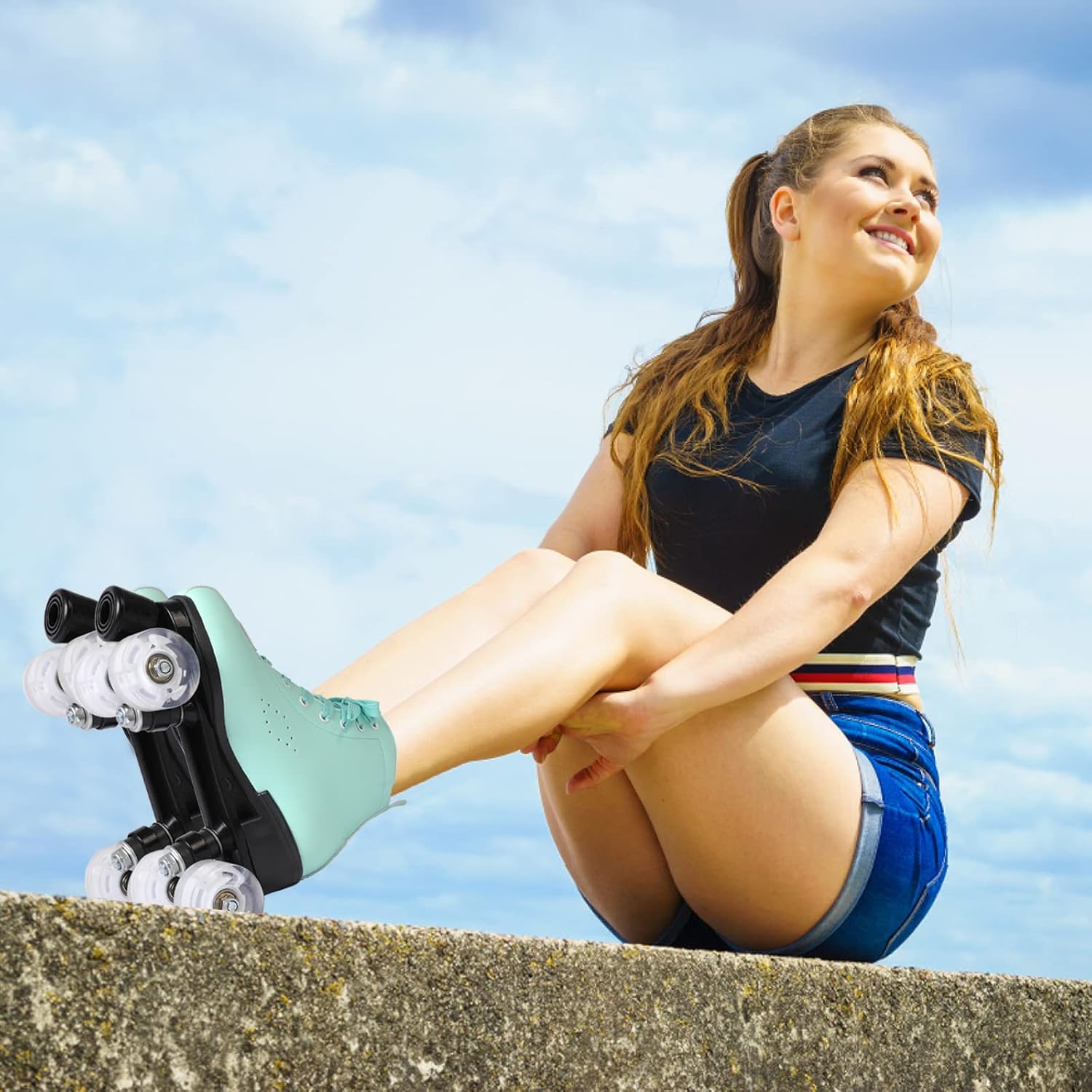 kelodo Patines clásicos para mujeres y hombres, de piel sintética, de doble fila, para niñasniños, 8 ruedas de luz LED, botas cuádruples para niños