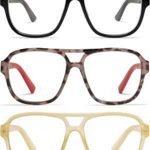 AMOMOMA Paquete de 3 lentes de lectura de gran tamaño con bisagra de resorte de aviador para mujeres y hombres, marco retro para lector de AMOMOMA Paquete de 3 lentes de lectura de gran tamaño con bisagra de resorte de aviador para mujeres y hombres, marco retro para lector de