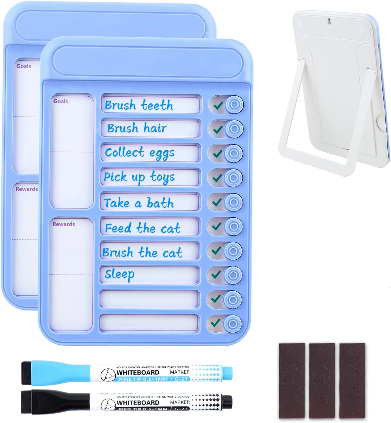 Paquete de 2 tablas de tareas borrables para niños, lista magnética de tareas reutilizables con papel de borrado en seco, tabla de programación de