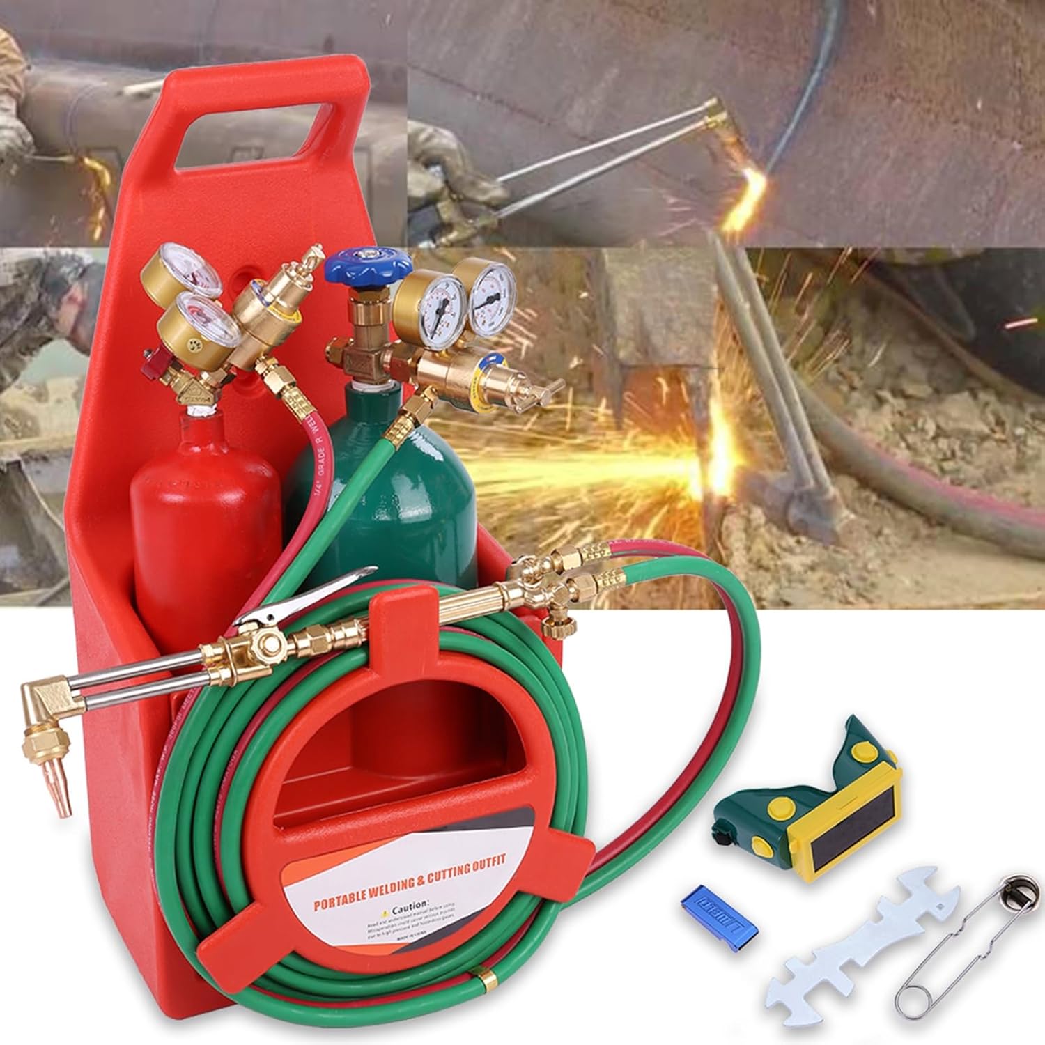 Shulemin Kit de antorcha de soldadura de cilindro de oxígeno, antorchas de oxiacetileno, kit de soplete de soldadura de boquilla de latón de tubo