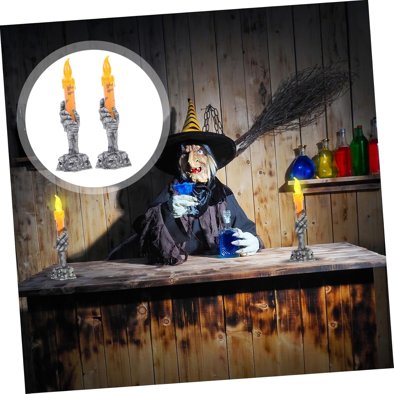 Uonlytech 4 piezas de luces de Halloween, candelabros eléctricos, velas principales, decoración de Halloween, vela de esqueleto de Halloween,