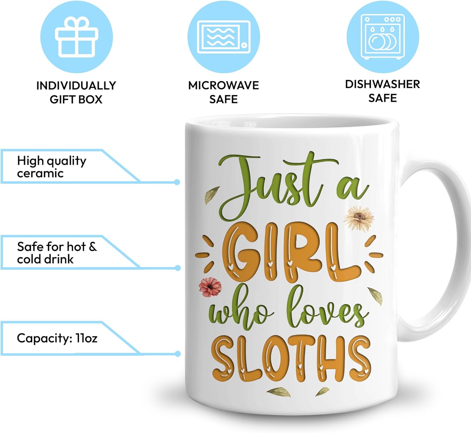 Hyturtle Regalos personalizados para amantes de los perezosos  Taza de café de cerámica con nombre personalizado de 11 onzas  Idea de regalos lindos