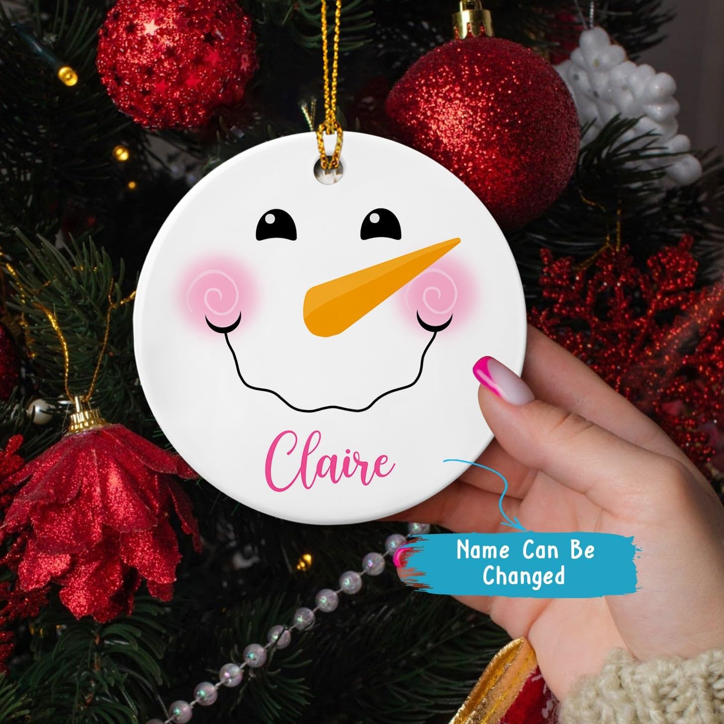 Adorno de Navidad con cara de muñeco de nieve, linda cara de muñeco de nieve, árbol de Navidad, regalo de recuerdo para bebé, niño y niña, adorno de