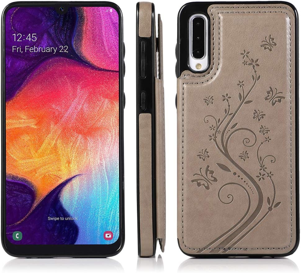 Funda de teléfono para Samsung Galaxy A50 con protector de pantalla de vidrio templado y tarjetero con soporte para tarjetero, accesorios de cuero