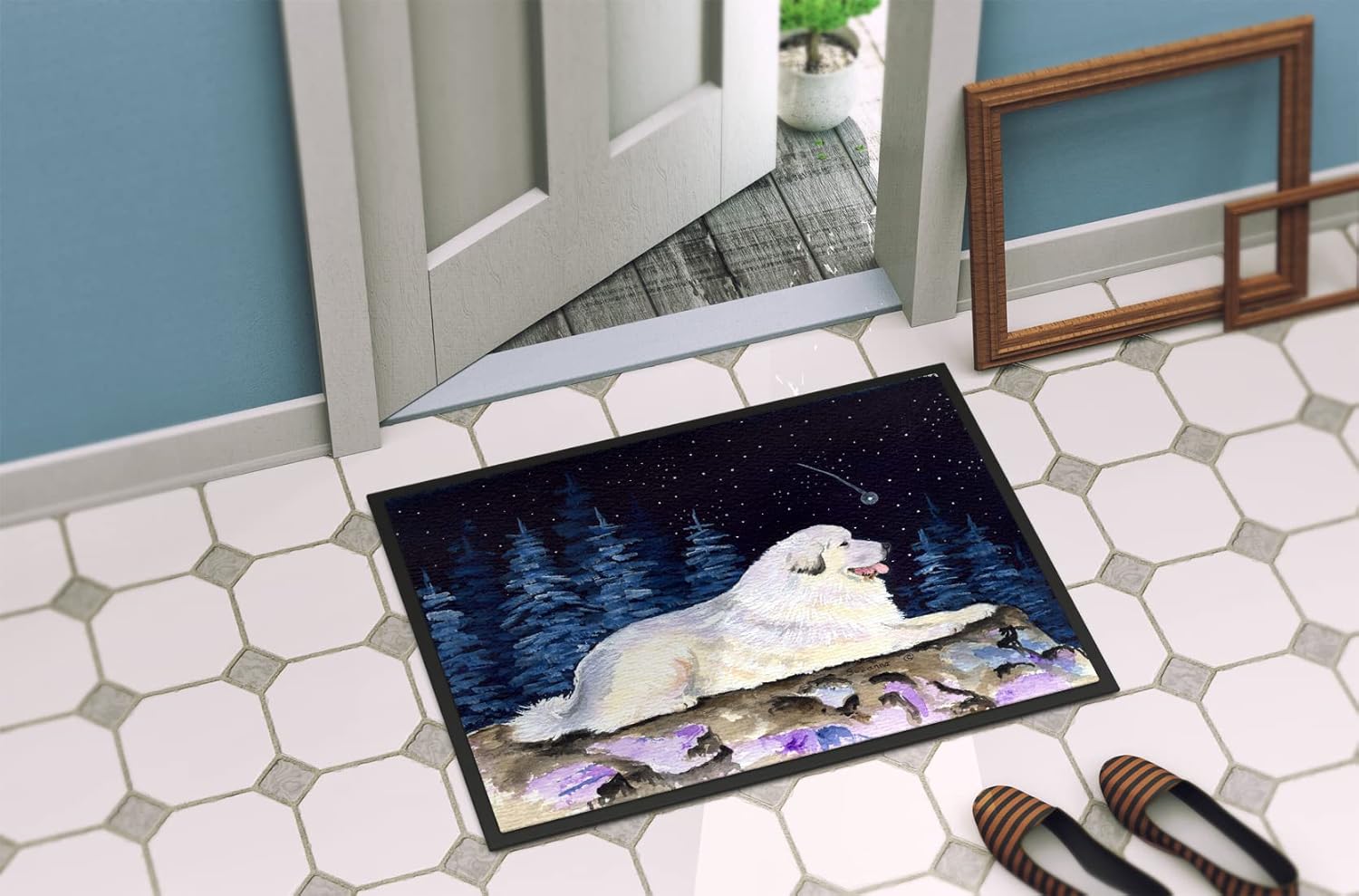 Caroline’s Treasures SS8438MAT – Tapete para puerta delantera, 18 x 27 pulgadas, diseño de noche estrellada, para interiores y exteriores,