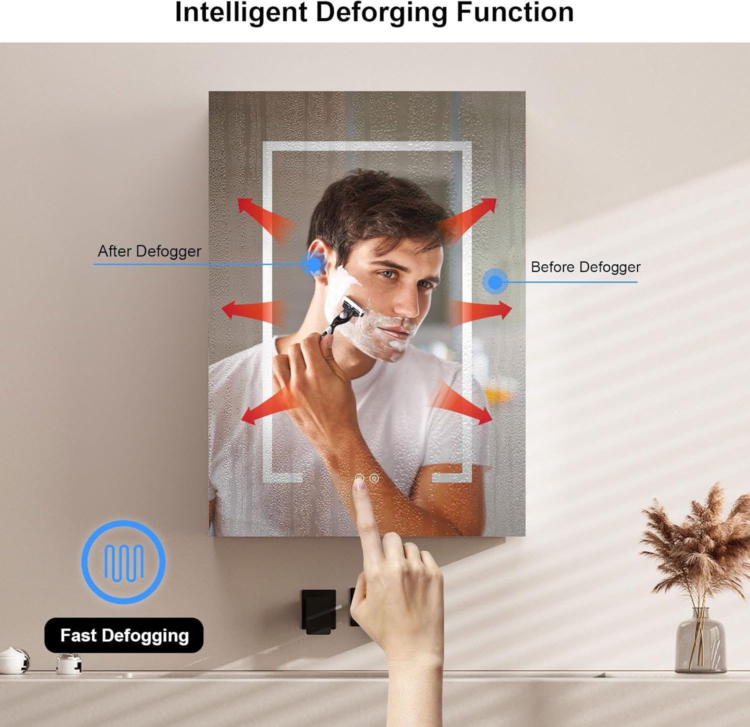 Botiquín, montado en la pared, baño, luces LED, marco de aluminio, 20×28 pulgadas, desempañador, almacenamiento