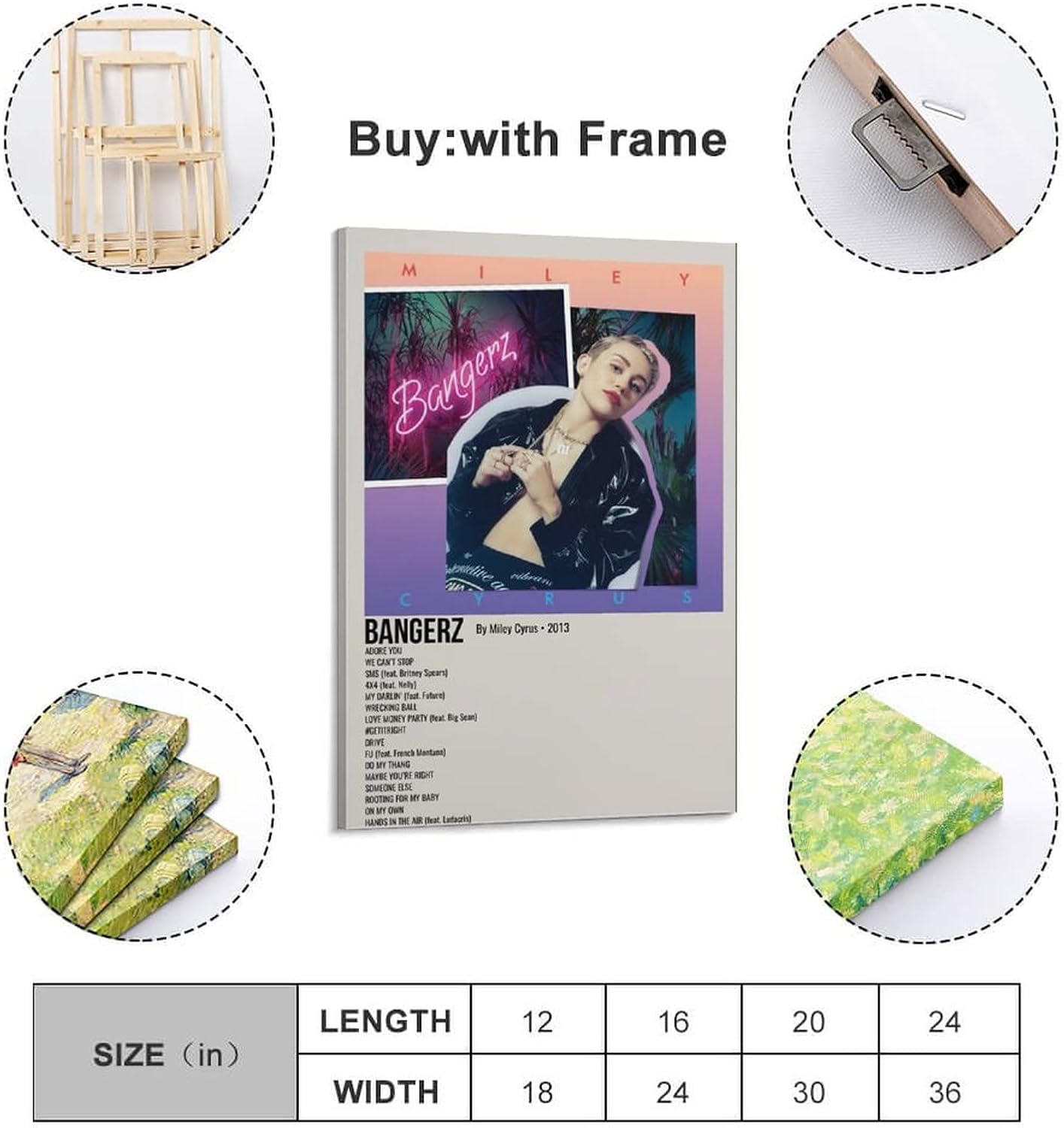 Miley Cyrus BANGERZ 2013 – Póster de lienzo para decoración de dormitorio, paisaje, oficina, marco de regalo de cumpleaños de San Valentín, estilo