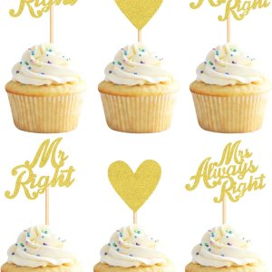 Paquete de 24 adornos para cupcakes Mr Right Mrs Always Right, diseño de corazón para despedida de soltera, bodas, compromisos, cumpleaños, Paquete de 24 adornos para cupcakes Mr Right Mrs Always Right, diseño de corazón para despedida de soltera, bodas, compromisos, cumpleaños,