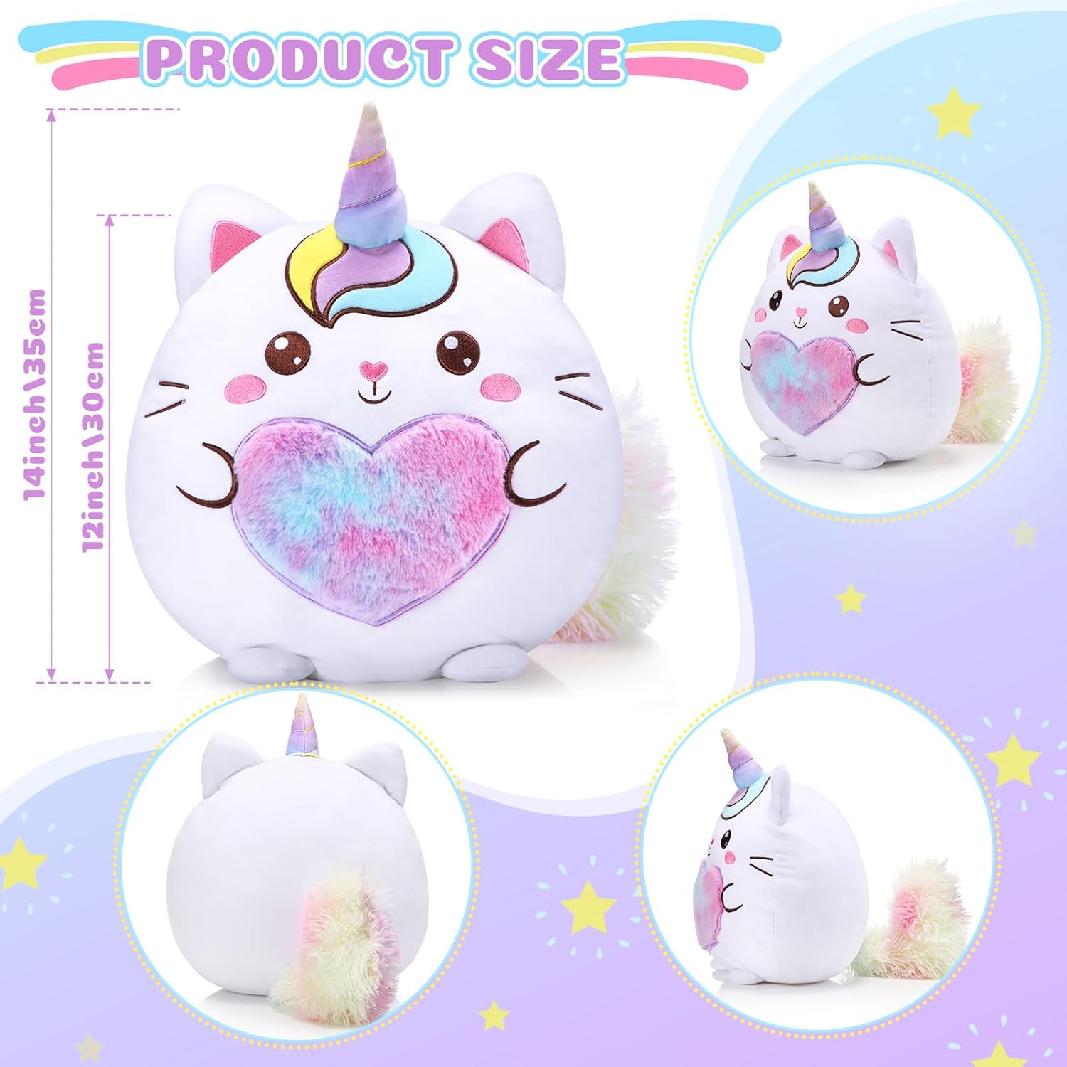 Almohada de felpa de caticornio de 14 pulgadas, lindo unicornio y gato, almohada de peluche suave para cumpleaños, día de San Valentín, fiesta,