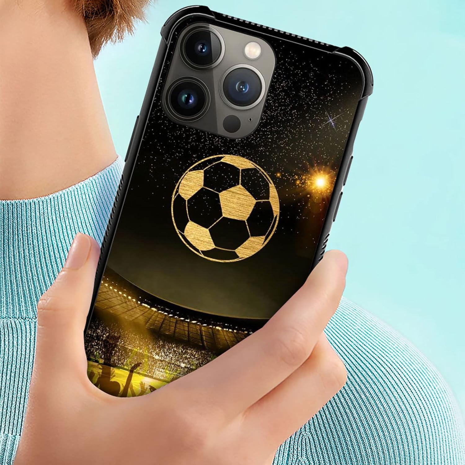 Funda compatible con iPhone 14 Plus, para deportes de estadio de fútbol, TPU suave, a prueba de golpes, de vidrio templado, para iPhone 14 Plus
