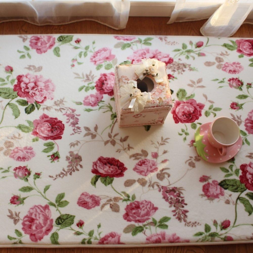 Ukeler Alfombras románticas de estilo campestre americano con estampado de rosas rosas para sala de estar, 39.3 x 59 pulgadas