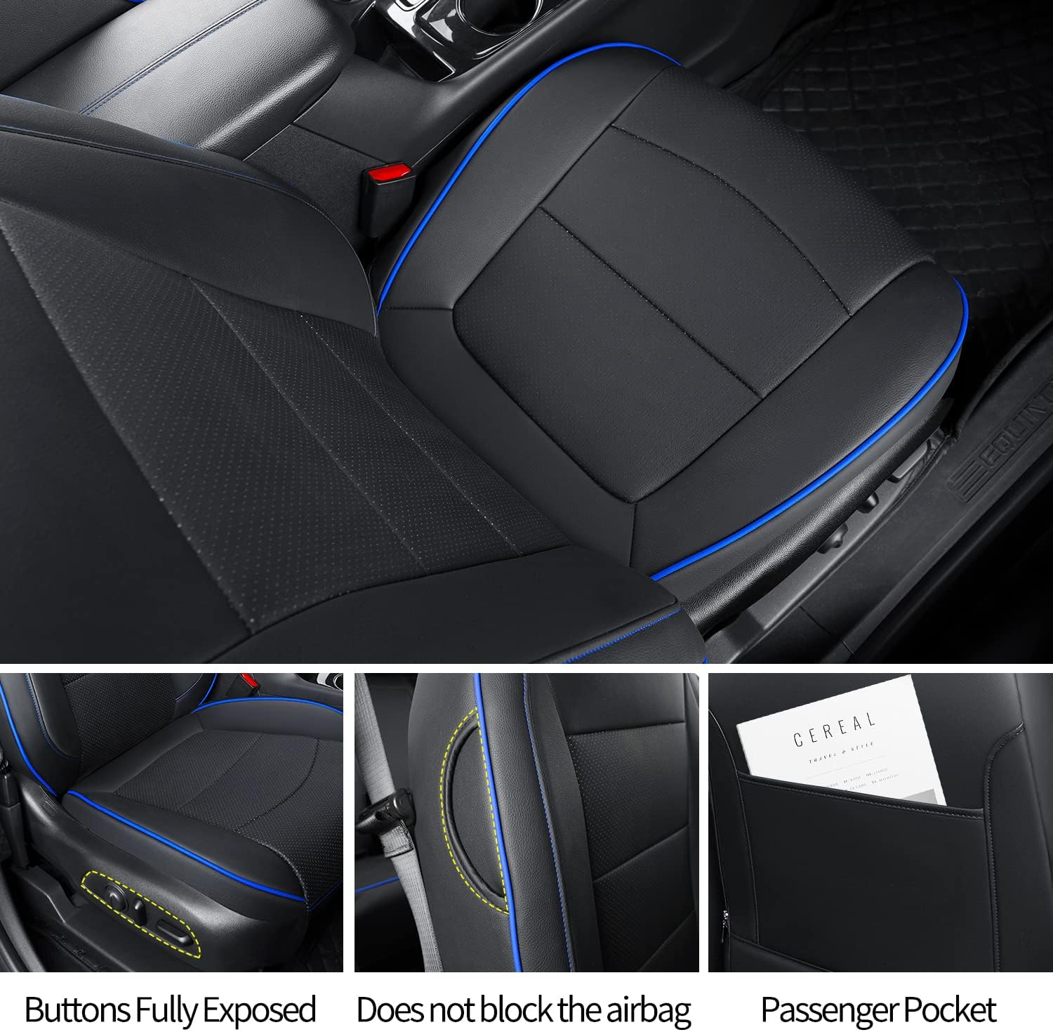 Fundas de asiento de terreno, aptas para GMC Terrain SLE SLT Denali AT4 SL 4dr SUV, piel sintética resistente al agua (juego completo, negro y azul)