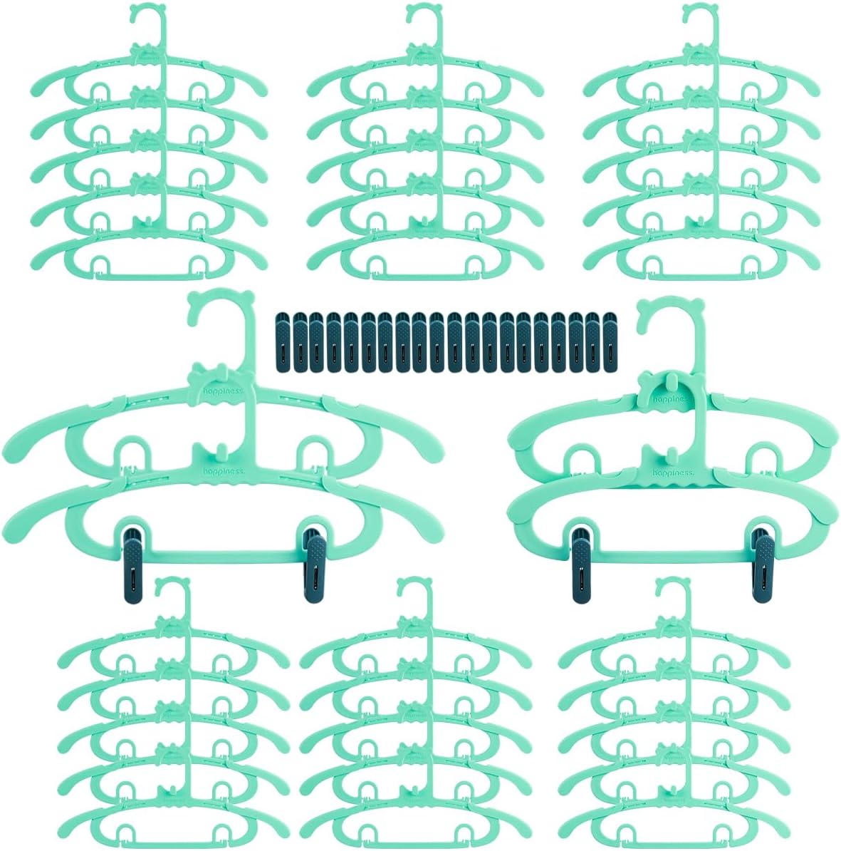 Perchas de bebé para armario, paquete de 30, plástico, ahorro de espacio, resistentes, antideslizantes, color verde