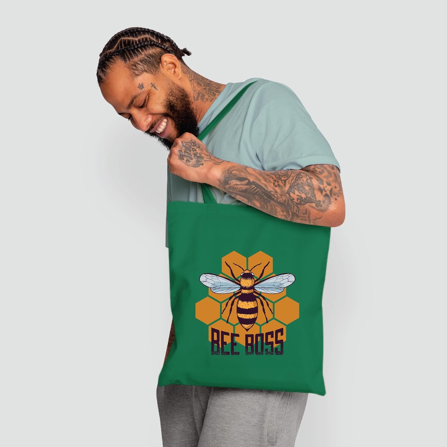 Funny Gift for Bee Boss Honey Lovers and Beekeepers Natural White Multicolor Canvas Tote Bag