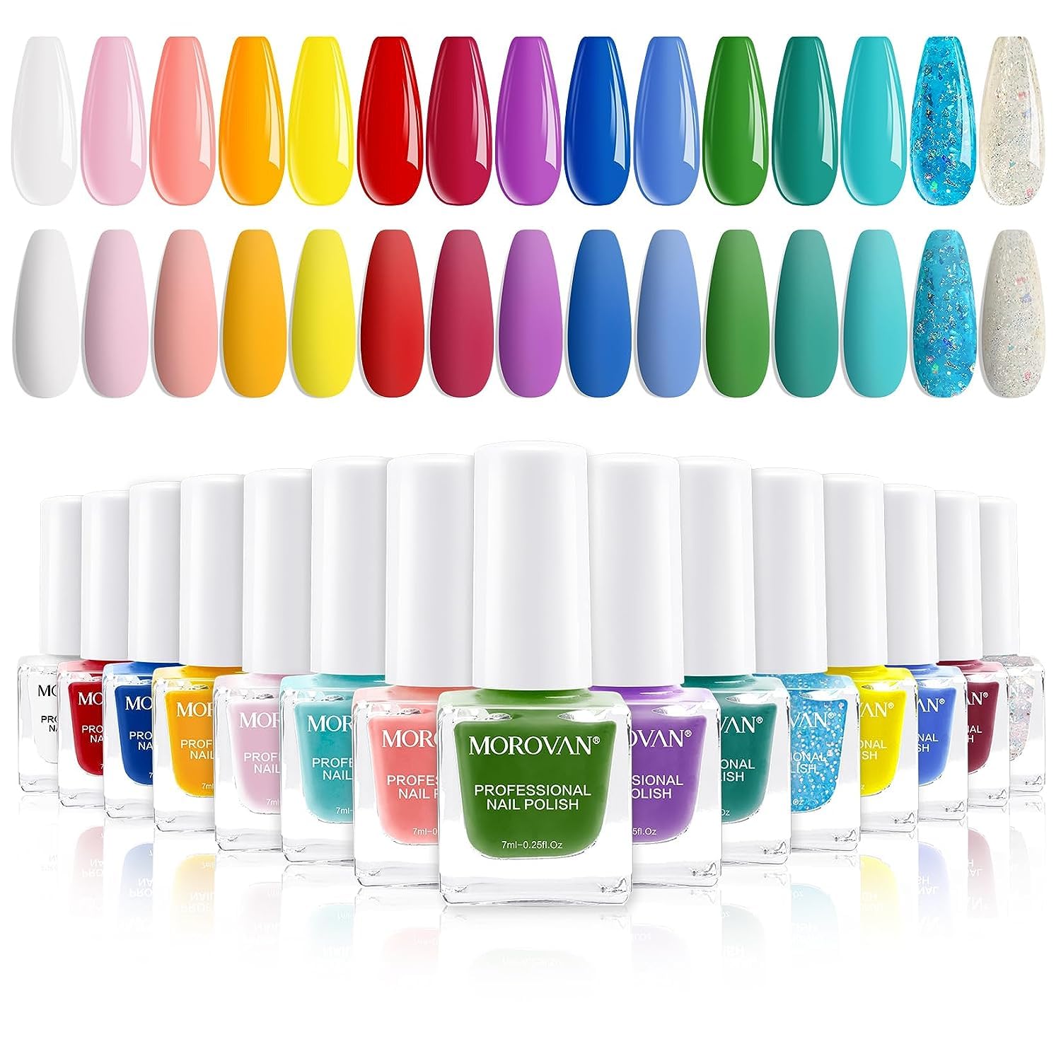 Morovan Juego de esmaltes de uñas Kit de esmalte de uñas de 15 colores, esmalte de uñas brillante, kit de esmalte de uñas de color arco iris para