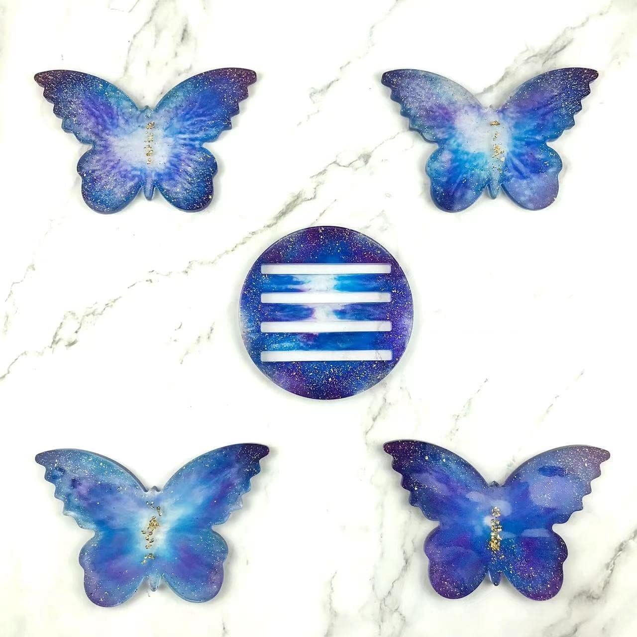 Moldes de posavasos de resina, moldes de mariposa de gran tamaño para resina epoxi para fundición de resina, 4 moldes de posavasos con molde de