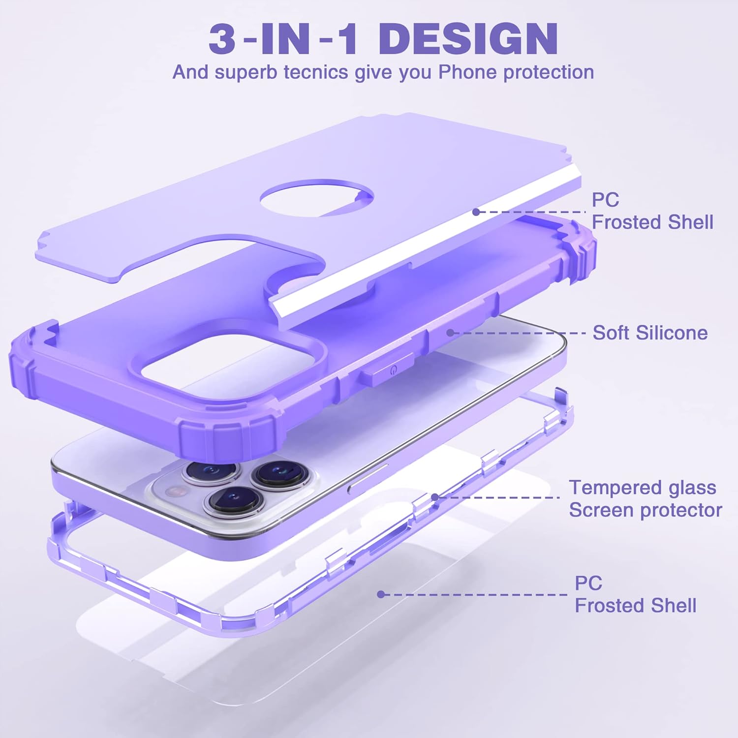 IDweel Funda para iPhone 15 Pro Max con protector de pantalla de vidrio templado, 3 en 1, a prueba de golpes, delgada, híbrida, resistente, cubierta
