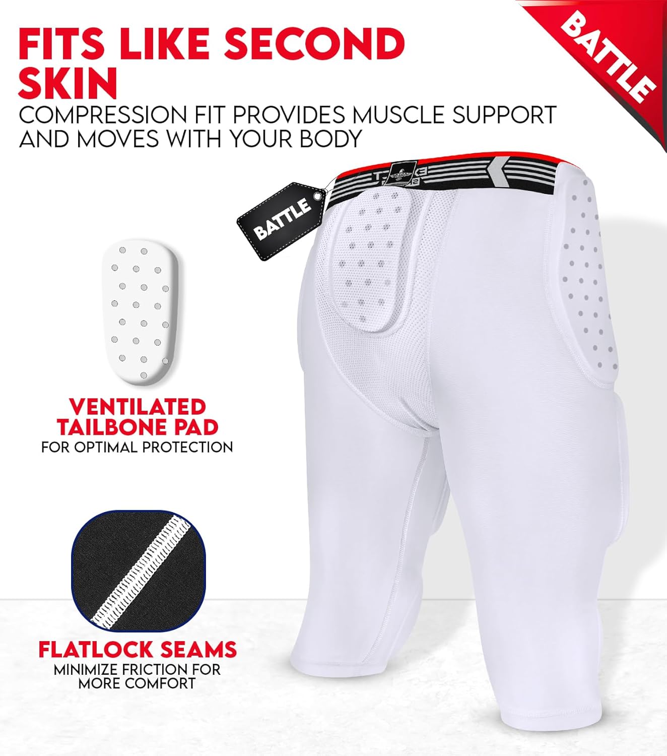 Exxact Sports Battle 7-Pad Football Girdle for Men & Boys – Finest Padded Compression Shorts, Mens Girdle Football with Cup Pocket, Adult & Youth