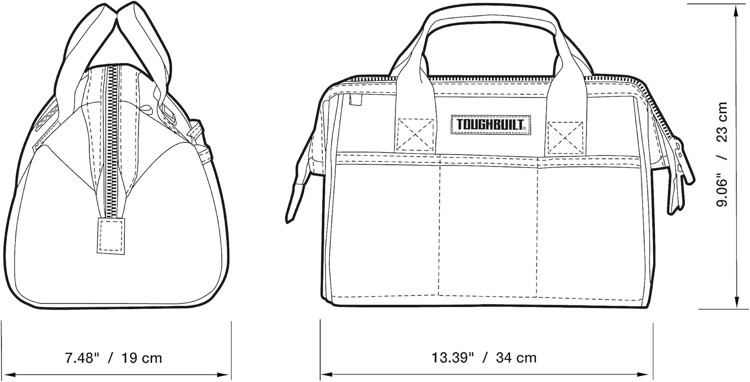 ToughBuilt – Bolsa de herramientas resistente de 12 pulgadas, construcción 900D, 3 bolsillos exteriores – (TB-77-12)