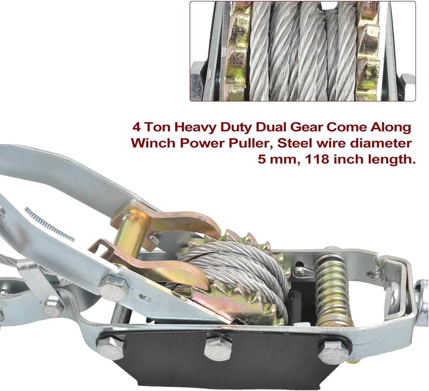 Cable de acero resistente de 4 toneladas de 2 ganchos, extractor de potencia de doble engranaje que viene con una herramienta de trinquete de
