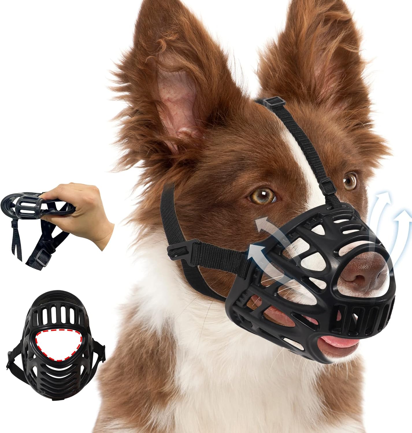 Bozal para perro, difícil de caer, transpirable, para perros grandes, medianos y pequeños, bozal suave y ajustable para perros que permite beber y