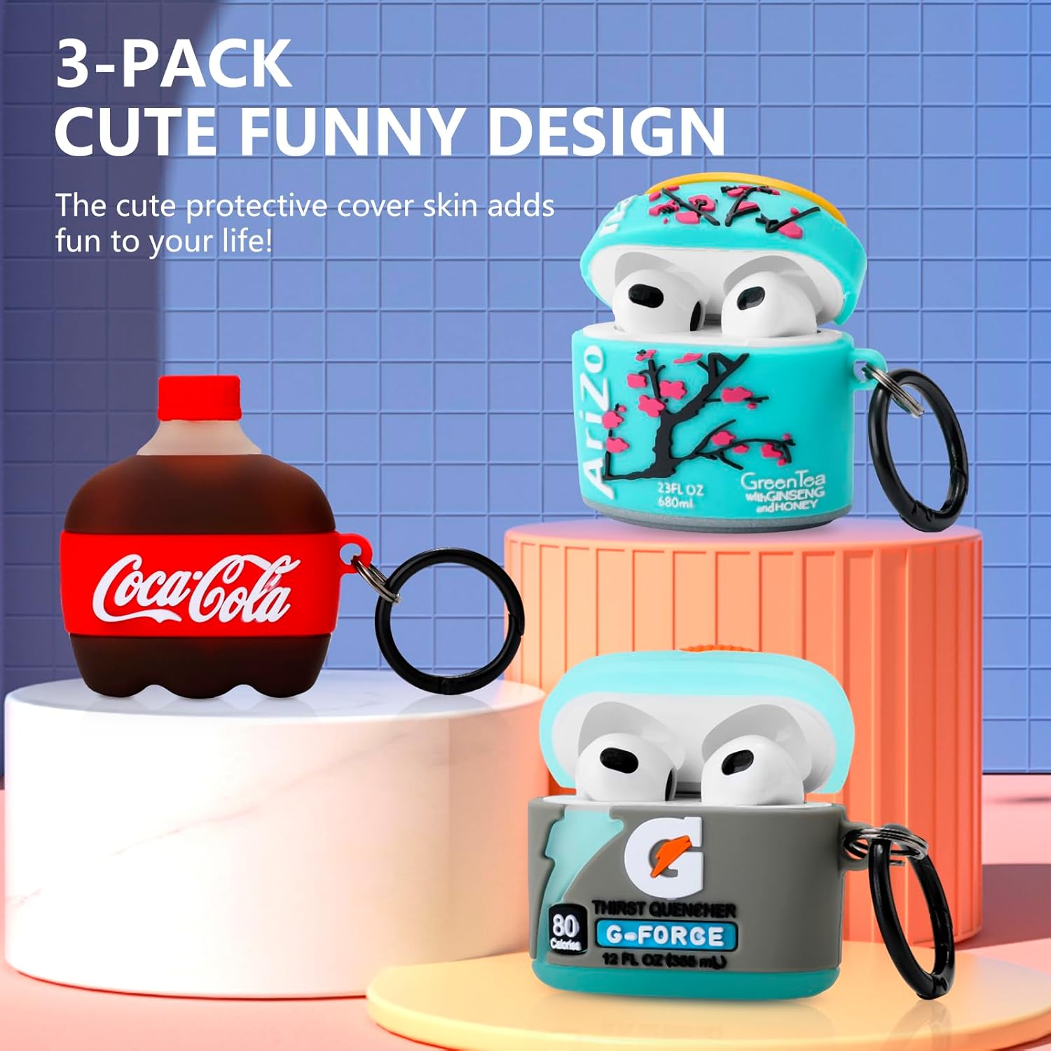 Paquete de 3 Gedicht para Airpods de 3 generación, bonita funda de personajes de dibujos animados para AirPods 3, diseño único, divertido y