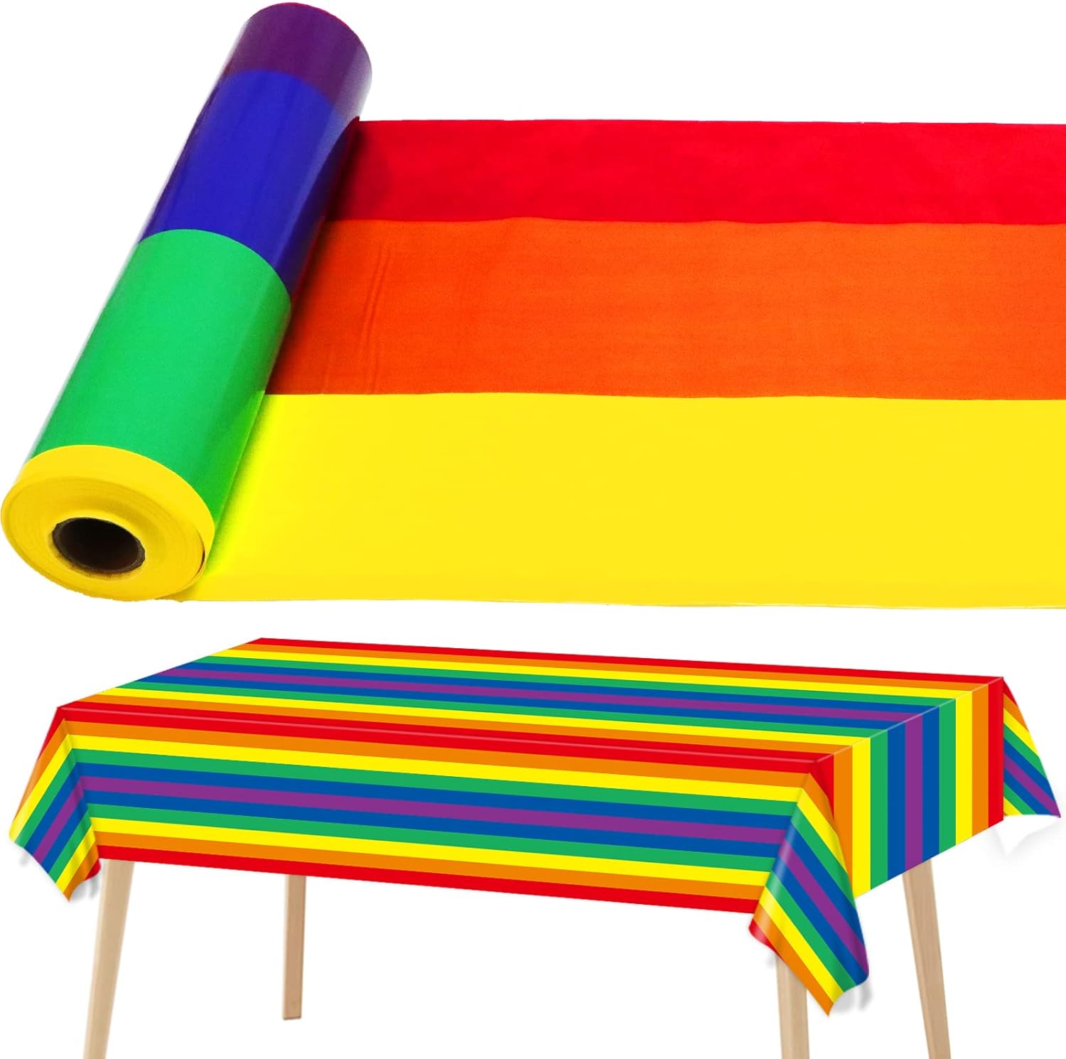 Rollo de mantel arcoíris de 52 pulgadas x 100 pies, suministros para fiesta de cumpleaños, suministros para fiesta de arcoíris, cubierta de mesa