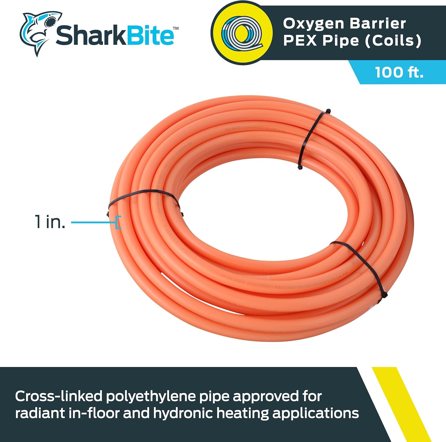 SharkBite Tubo naranja PEX de 1 pulgada x 100 pies, tubo flexible de agua de barrera de oxígeno para calefacción radiante, U880O100