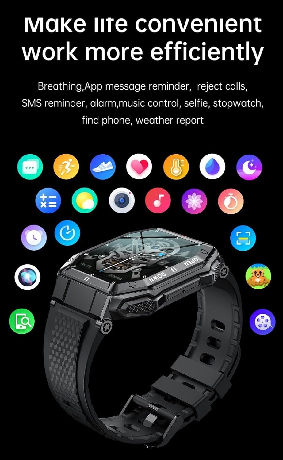 Reloj inteligente militar para iPhone 13 Pro para hombres (respuestahacer llamadas), reloj inteligente táctico HD de 1.85 pulgadas, resistente reloj