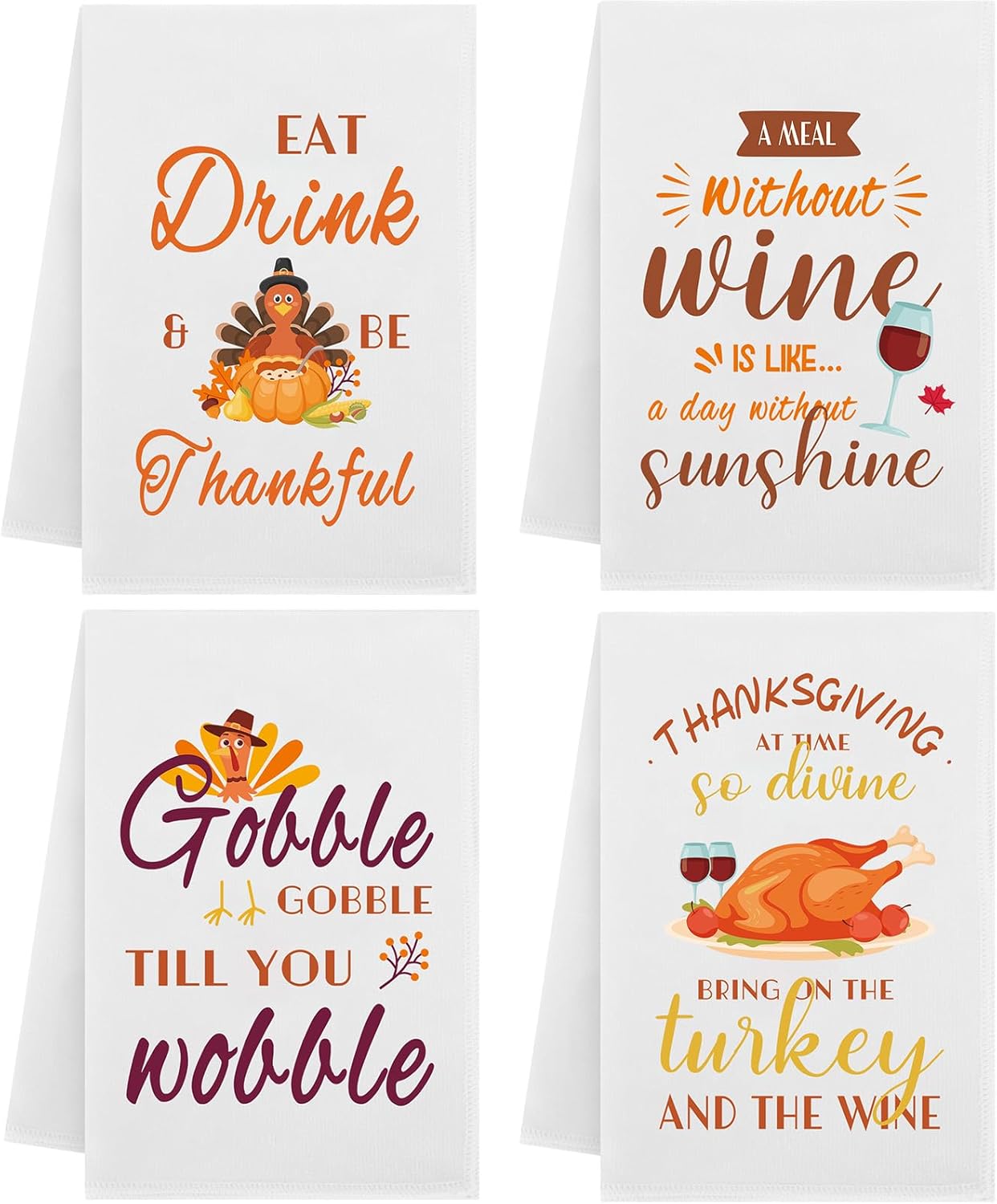 4 toallas de mano decorativas de Acción de Gracias Gobble Til You Wobble Pavo toalla de cocina de otoño altamente absorbentes para baño, cocina,