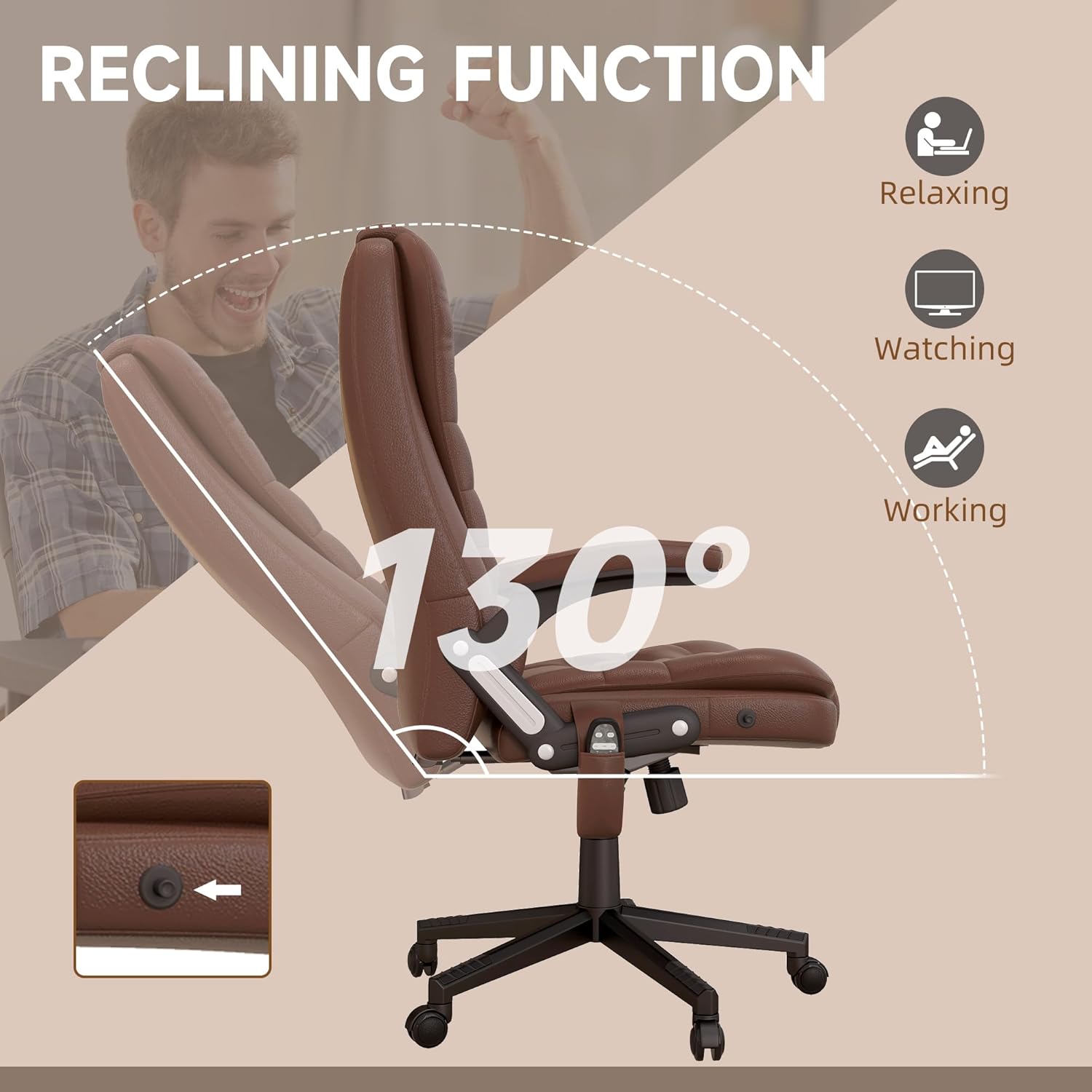 HOMCOM Silla de oficina de masaje con vibración de respaldo alto con 6 puntos de vibración, silla de computadora reclinable con calefacción de piel