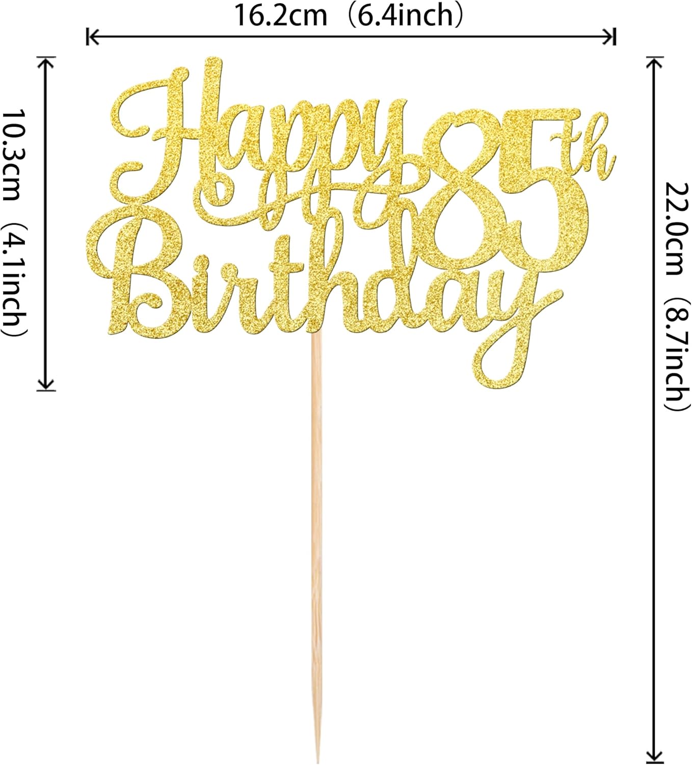 1 pieza de decoración para pastel de cumpleaños 85 con purpurina dorada y saludos a 85 años, selección de pastel de 85 años, fabulosa decoración de