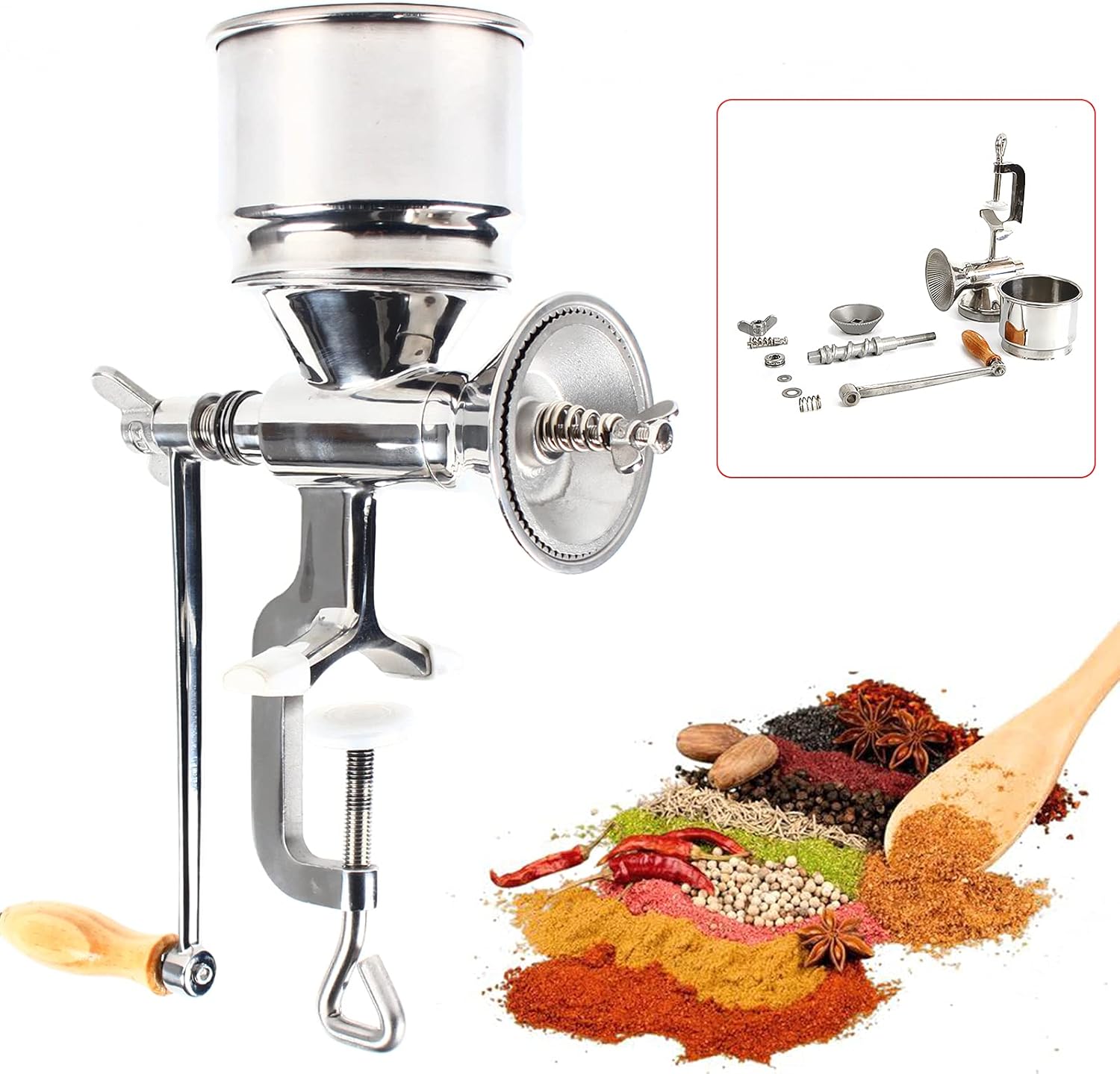Molino manual de grano de grano de mano, molinillo de maíz de acero inoxidable, molino de manivela de café para granos de trigo, café, pimienta,