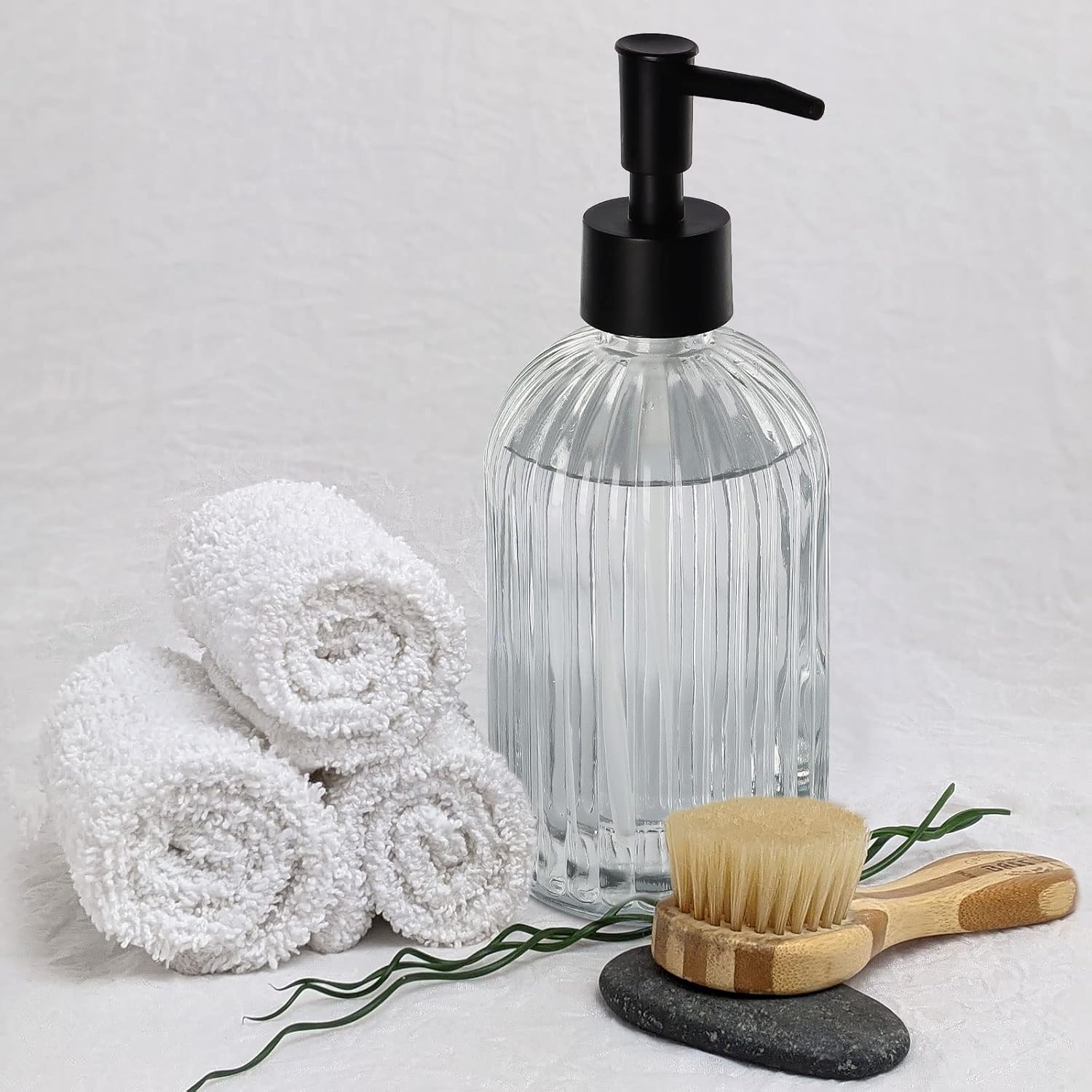 Top-spring Dispensador de jabón de vidrio de 13 onzas, paquete de 2 dispensadores de jabón de loción recargables para baño, fregadero de cocina,