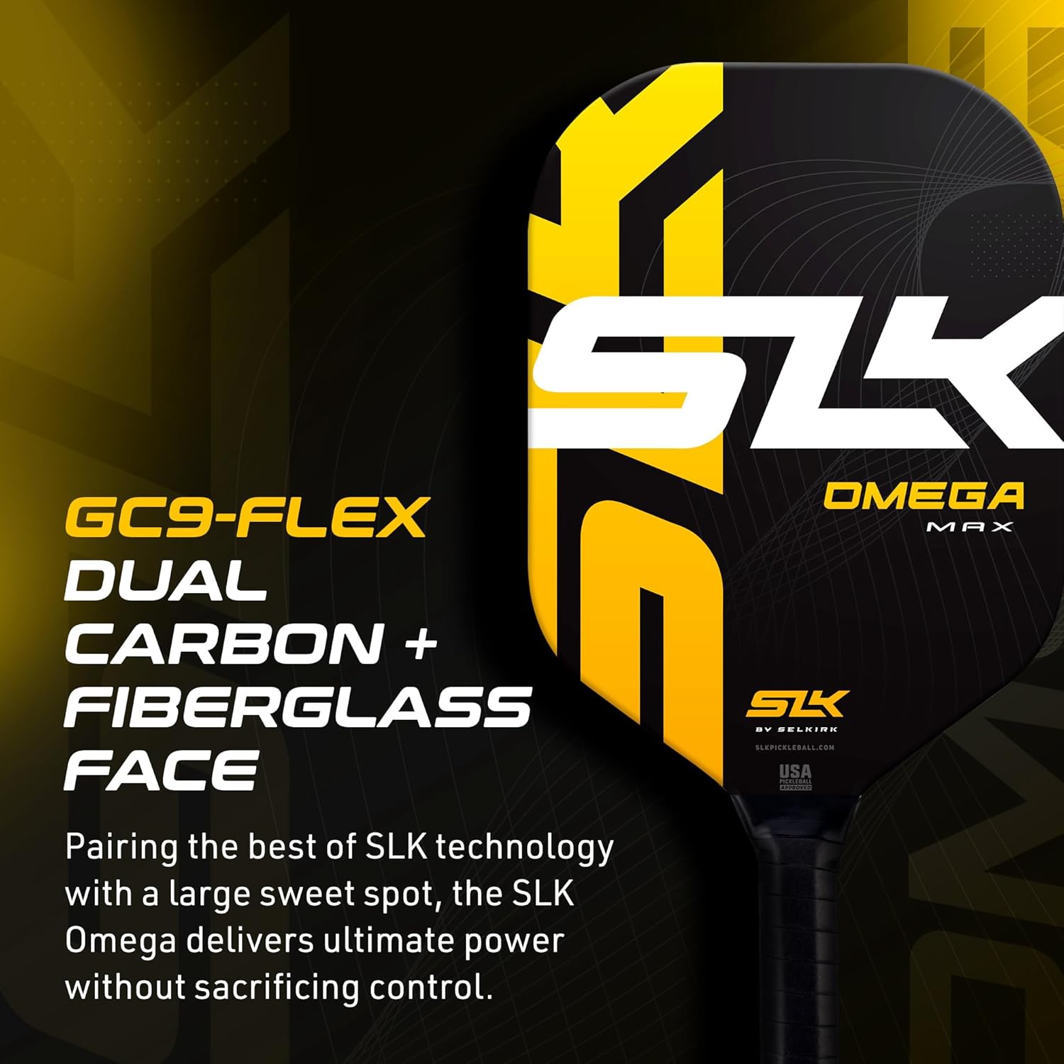 Selkirk SLK Omega Carbon Pickleball Paddle  Doble cara de carbono y fibra de vidrio con un núcleo de polímero Rev-Cor+  Rendimiento y tecnología