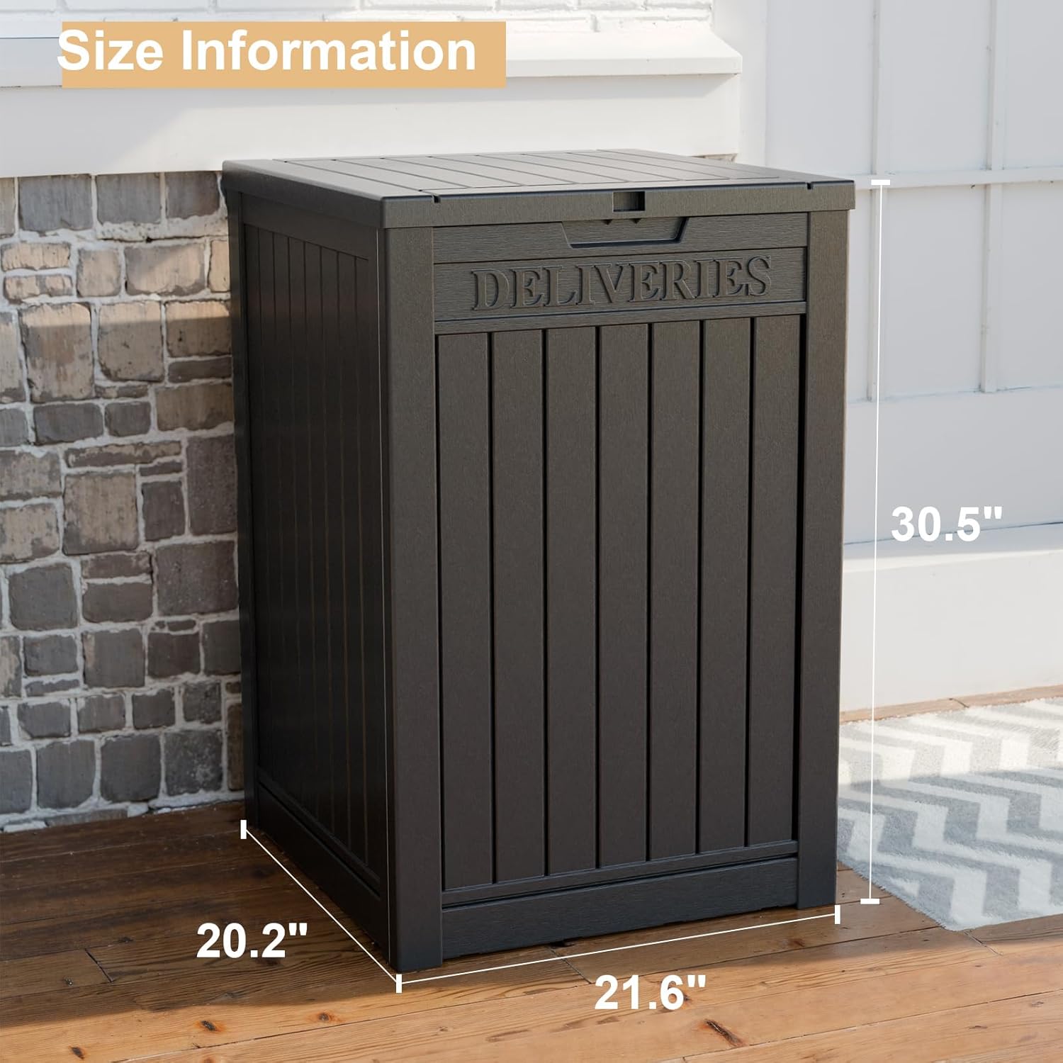 Caja de entrega de resina de 48 galones, resistente al óxido y a la humedad, con cerradura, caja impermeable para porches, patios, uso en interiores
