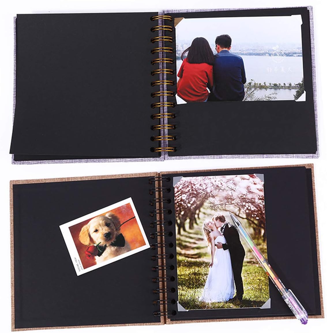 enyuwlcm Álbum de recortes pequeño de lino de tapa dura con páginas negras de 4 x 6 pulgadas, álbum de fotos hecho a mano, álbum de bricolaje,